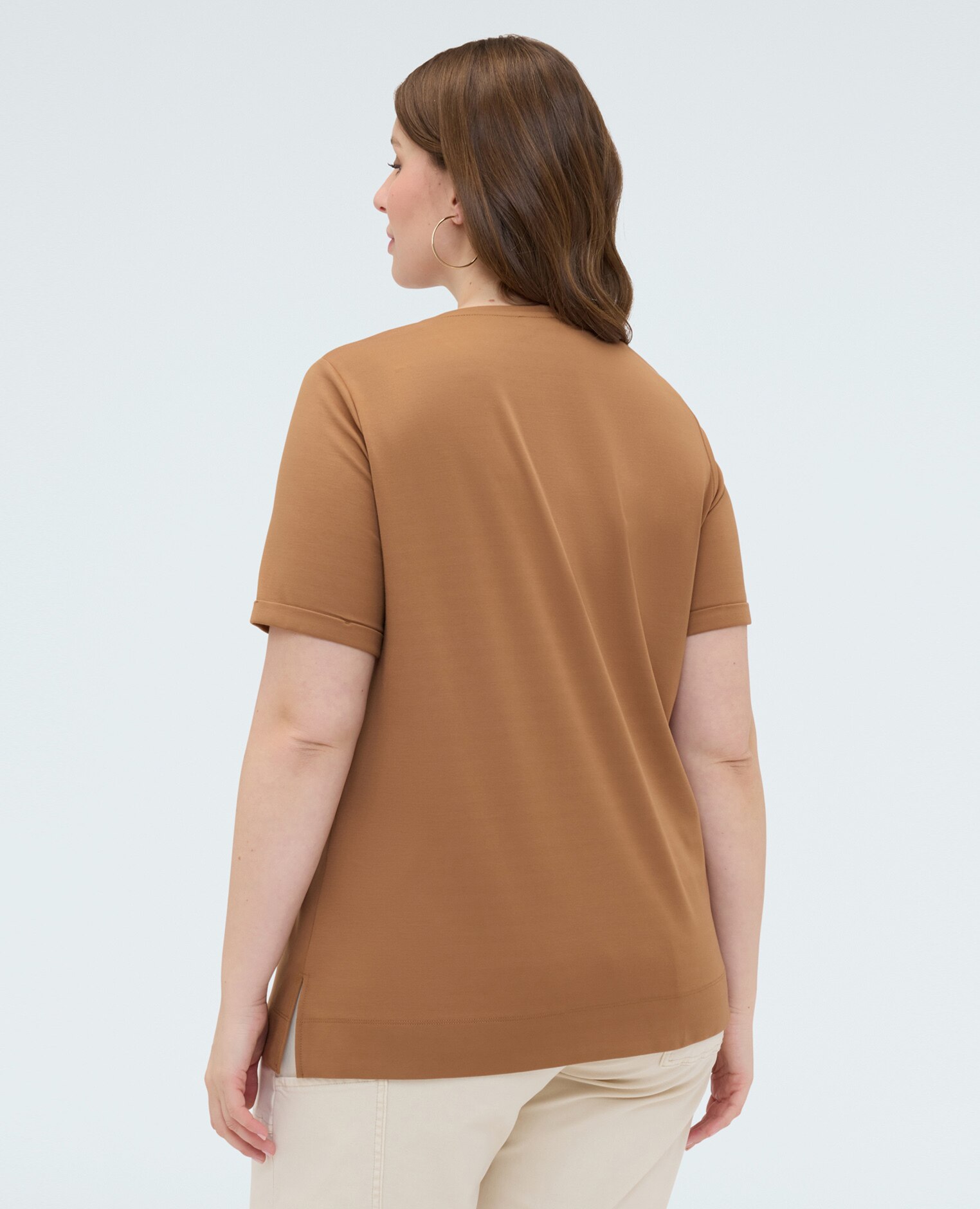 Camiseta de mujer de algodón con bordado floral aplicaciones decorativas con motivo floral en el delantero - Fiorella Rubino - Marrón Marrón-2