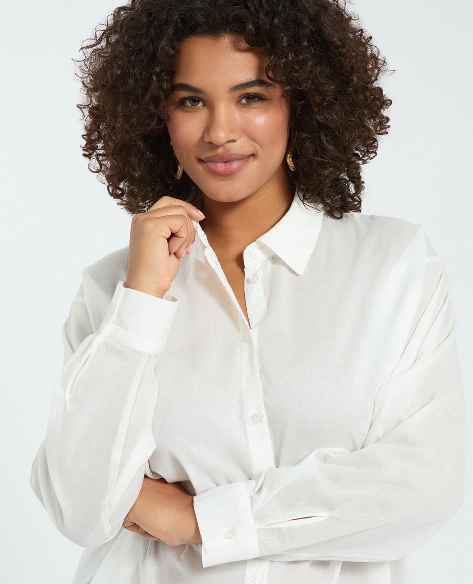 Camisa de mujer larga de algodón dobladillo redondeado y ligeramente más largo en la parte trasera - Fiorella Rubino - Blanco Blanco-4