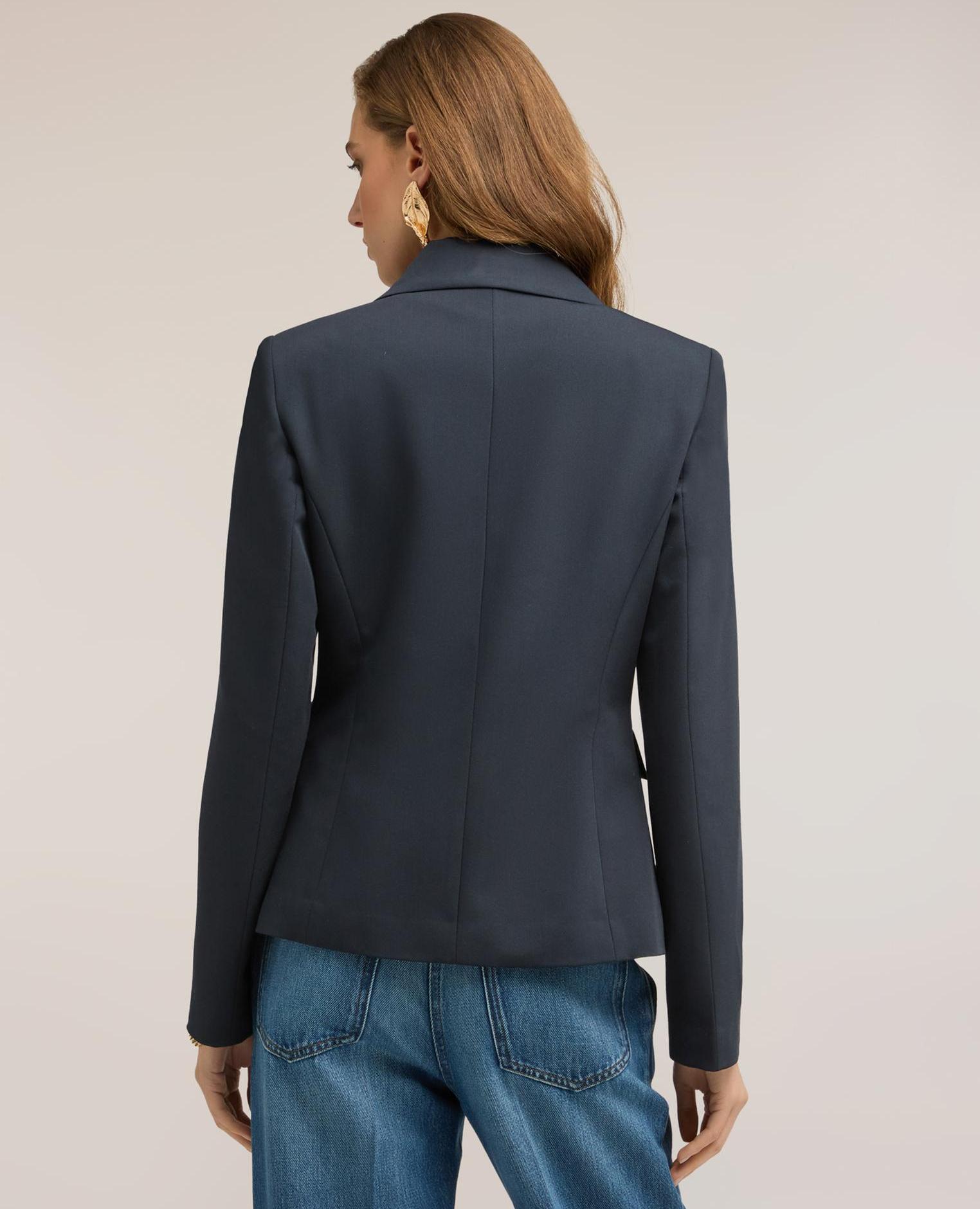 Blazer de mujer de un botón con solapas con ajuste regular - Motivi - Azul Azul-2