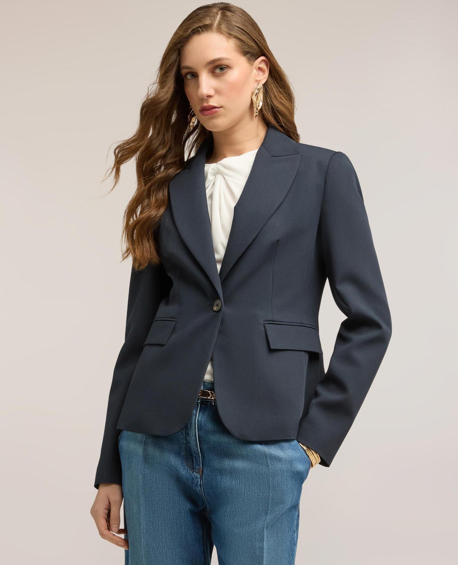 Blazer de mujer de un botón con solapas con ajuste regular - Motivi - Azul Azul-3