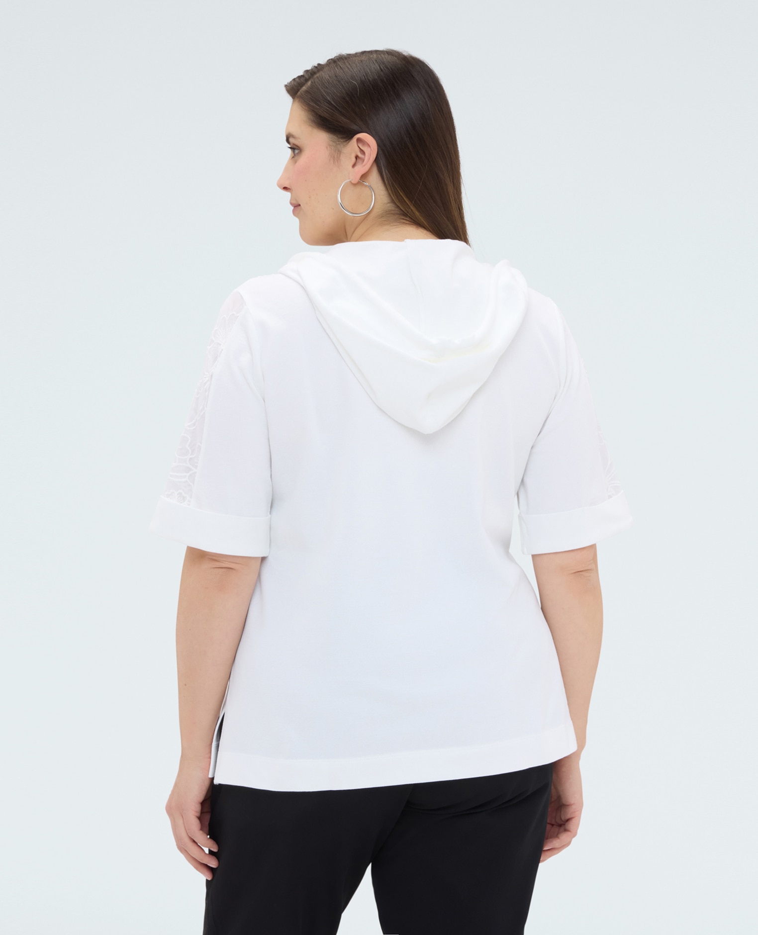Sudadera de mujer de manga corta con capucha mangas cortas y capucha con cordón - Fiorella Rubino - Blanco Blanco-2