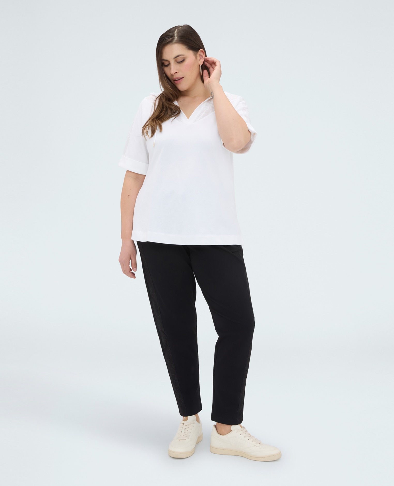 Sudadera de mujer de manga corta con capucha mangas cortas y capucha con cordón - Fiorella Rubino - Blanco Blanco-3