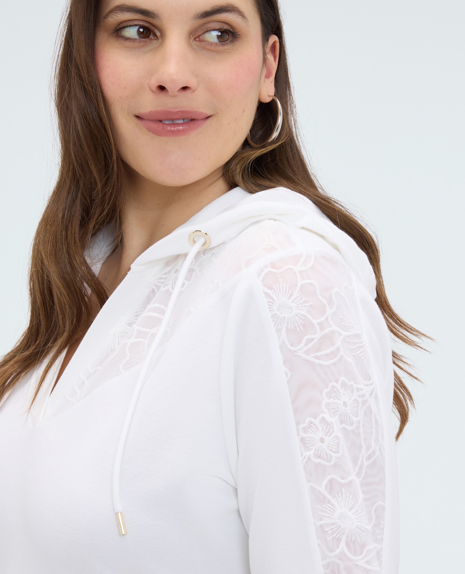 Sudadera de mujer de manga corta con capucha mangas cortas y capucha con cordón - Fiorella Rubino - Blanco Blanco-4