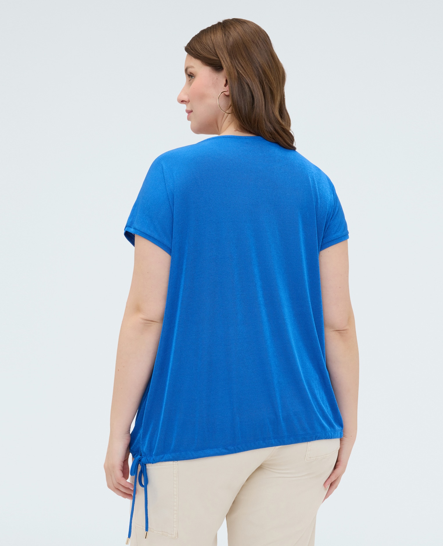 Camiseta de mujer de punto con cordón detalle con cordón ajustable en el bajo lateral - Fiorella Rubino - Azul Azul-2