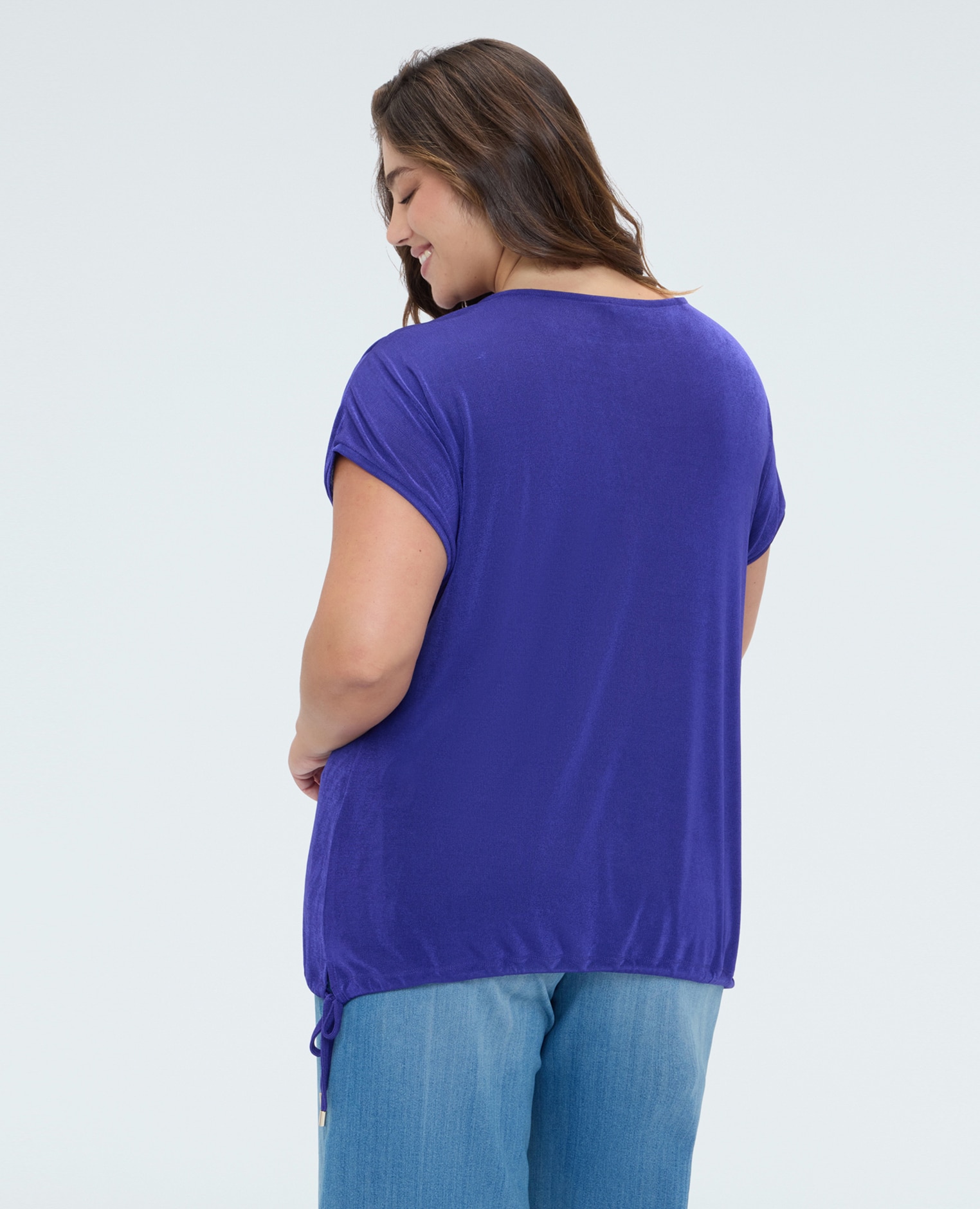 Camiseta de mujer de punto con cordón detalle con cordón ajustable en el bajo lateral - Fiorella Rubino - Morado Morado-2