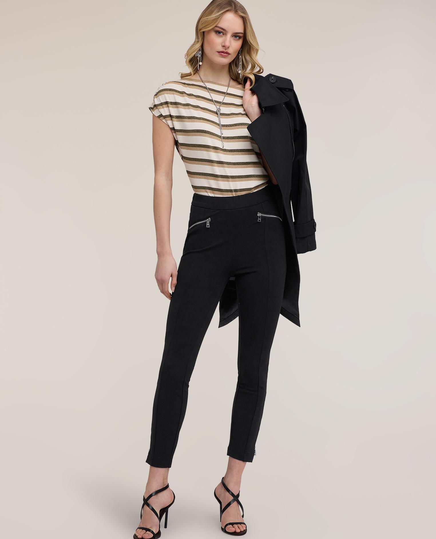Motivi - Pantalones de mujer slim en punto milano cierre con cremallera en el centro trasero.