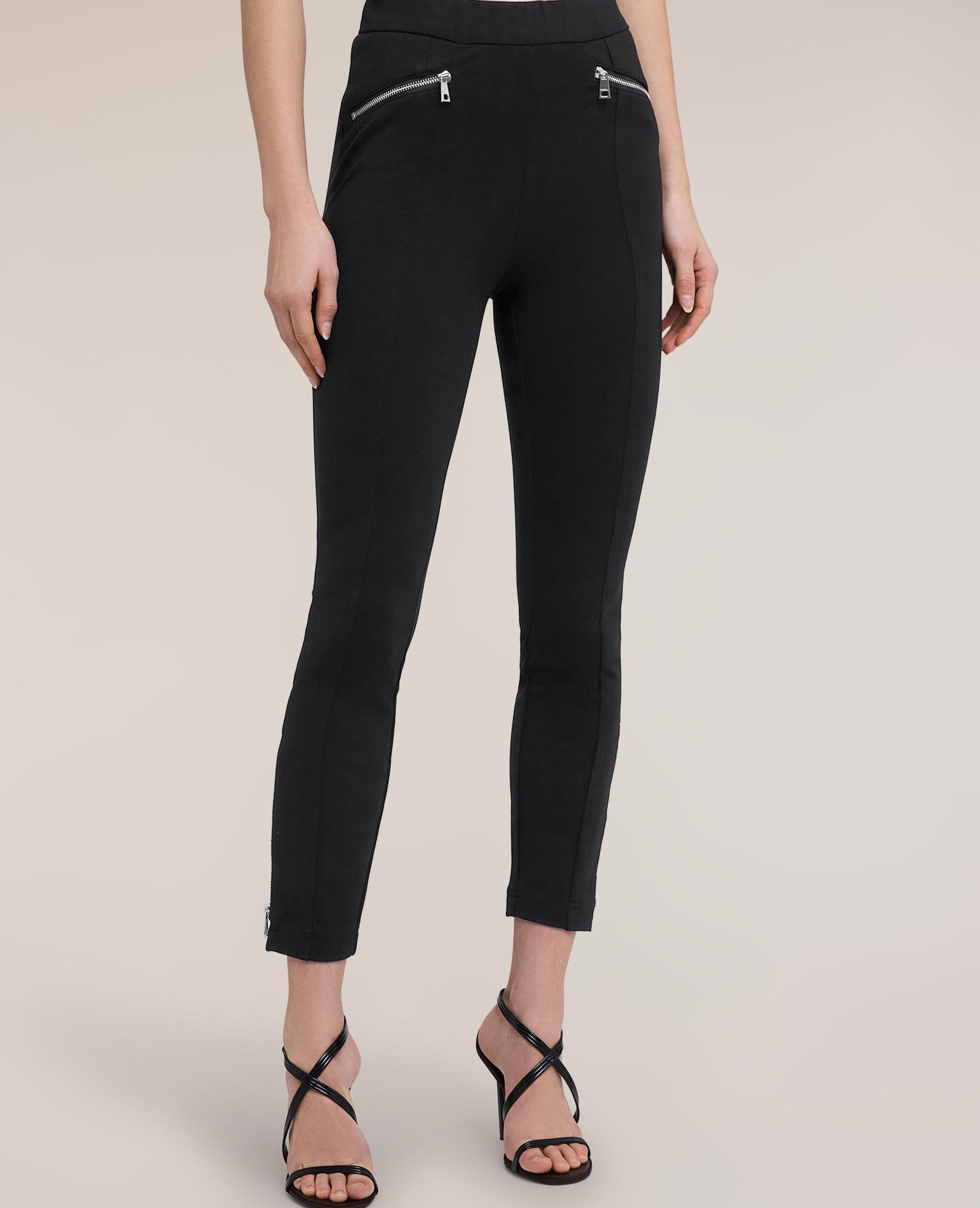 Pantalones de mujer slim en punto milano cierre con cremallera en el centro trasero - Motivi - Negro Negro-3