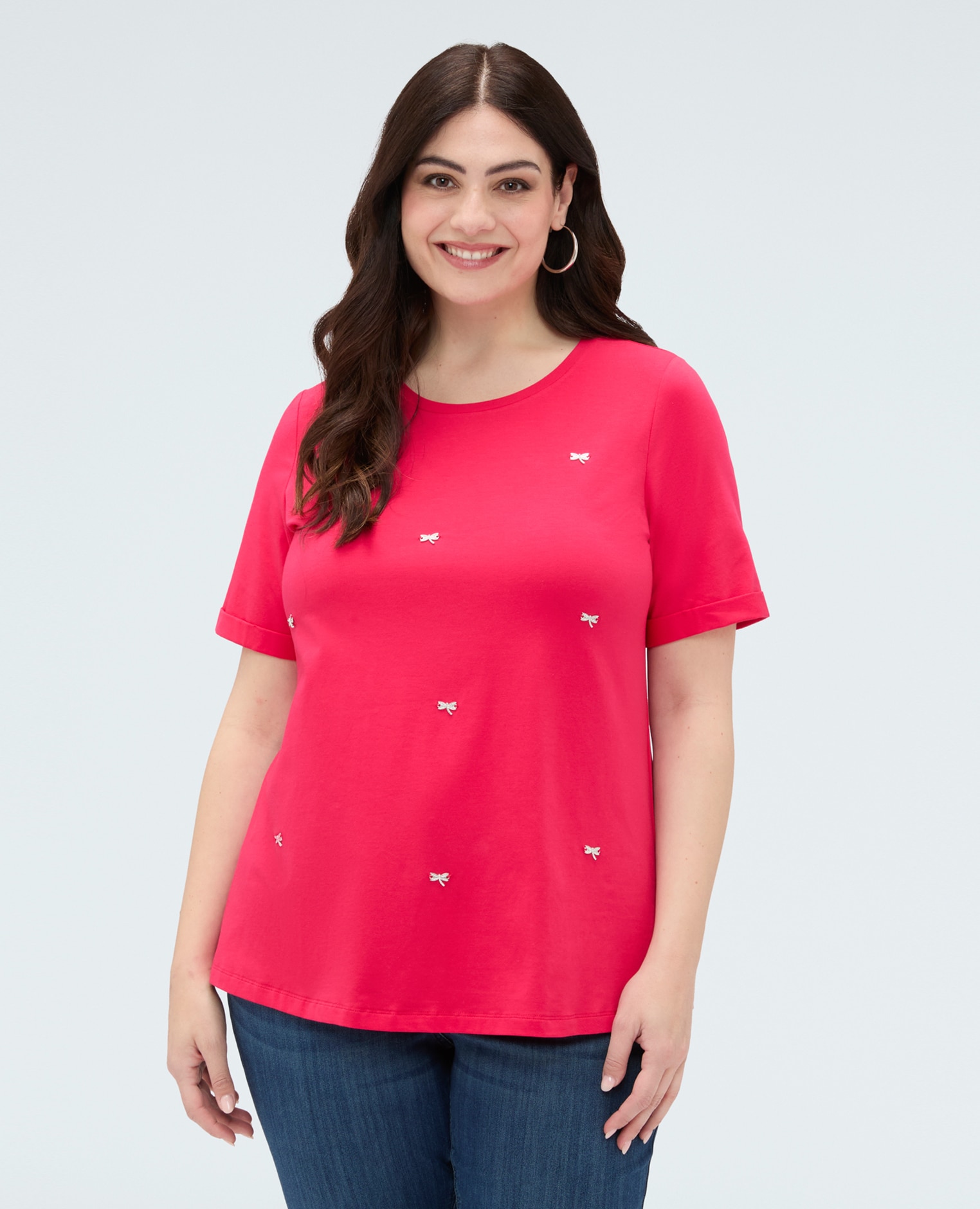 Camiseta de mujer de algodón con charm de libélula charms de libélula distribuidos en la parte delantera - Fiorella Rubino - Fucsia Fucsia-1