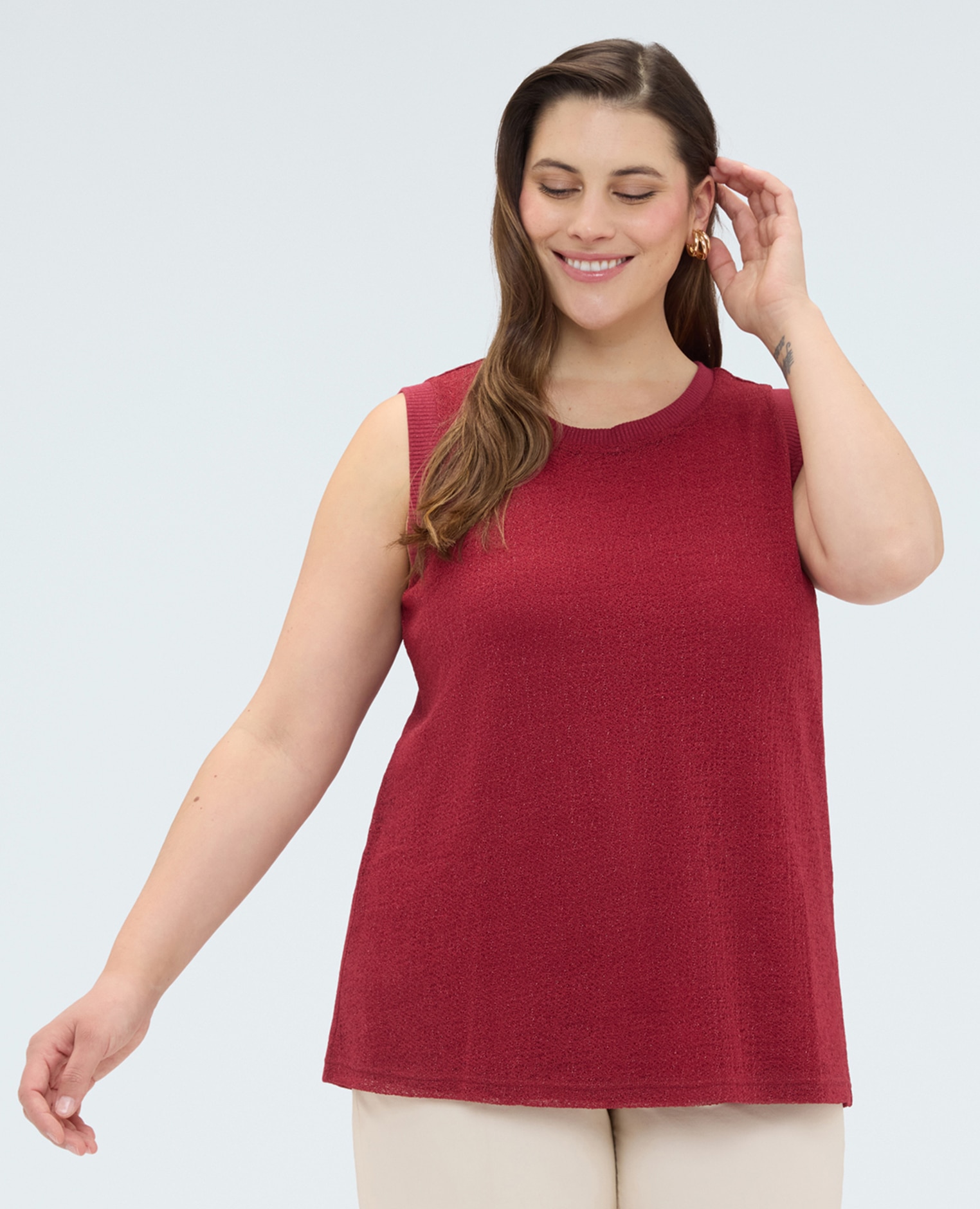 Top de mujer de punto lurex ajuste para el máximo confort - Fiorella Rubino - Rojo Rojo-1