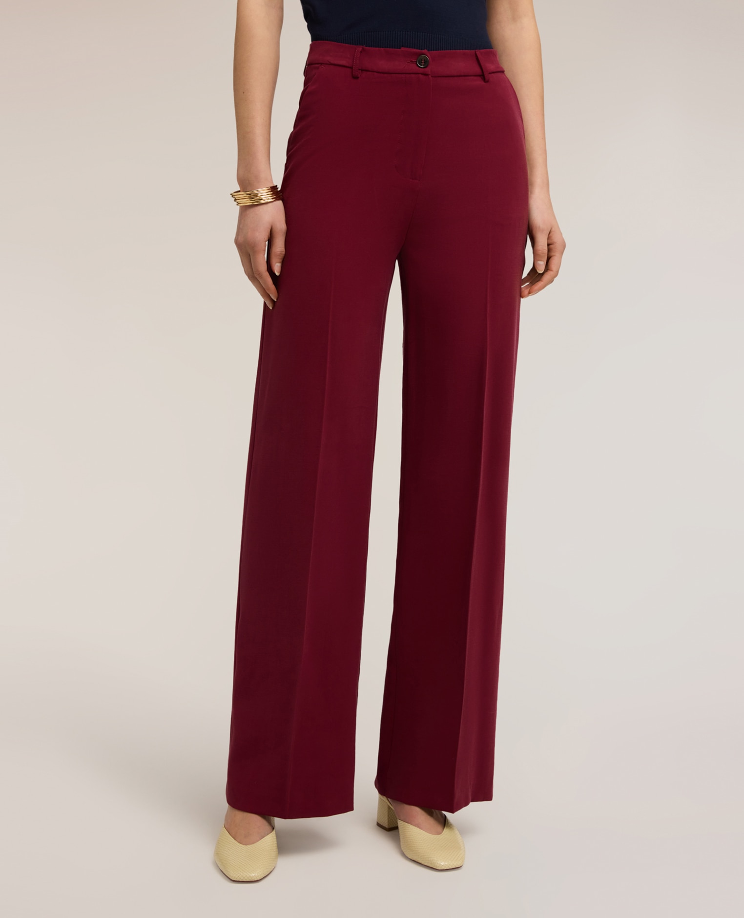 Pantalones de mujer rectos de mezcla de viscosa - Motivi - Burdeos Burdeos-3