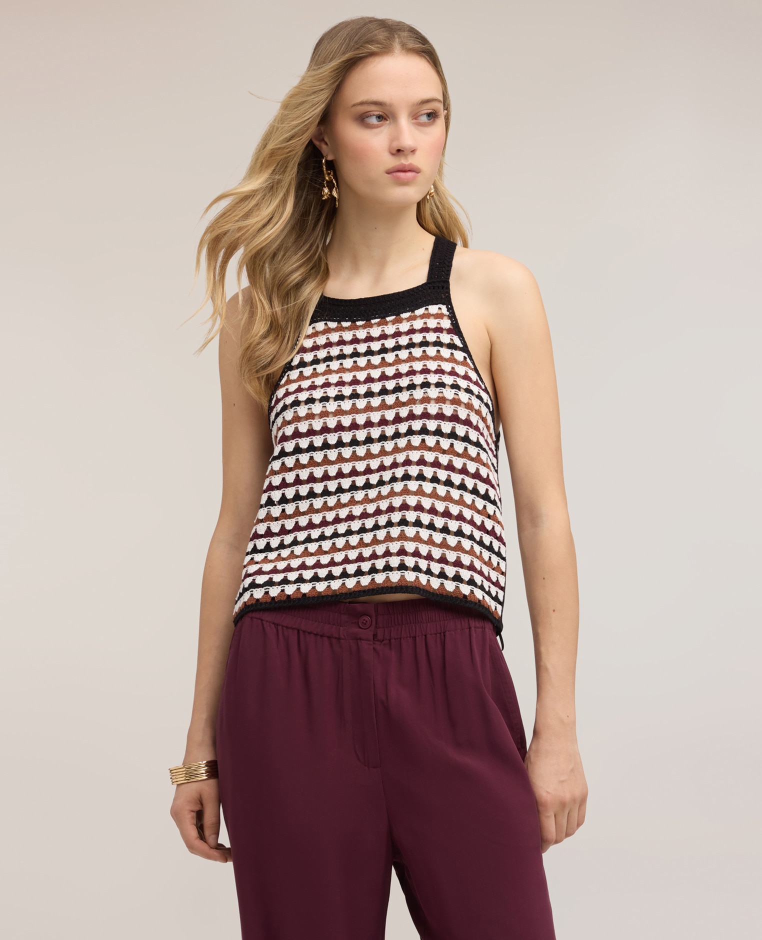 Top de mujer crop de ganchillo modelo crop con ajuste boxy - Motivi - Negro Negro-1