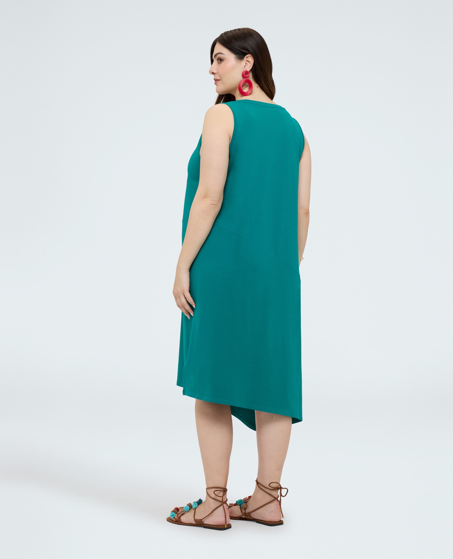 Vestido midi con escote en v e inserto calado escote en v con detalle calado - Fiorella Rubino - Verde Verde-2