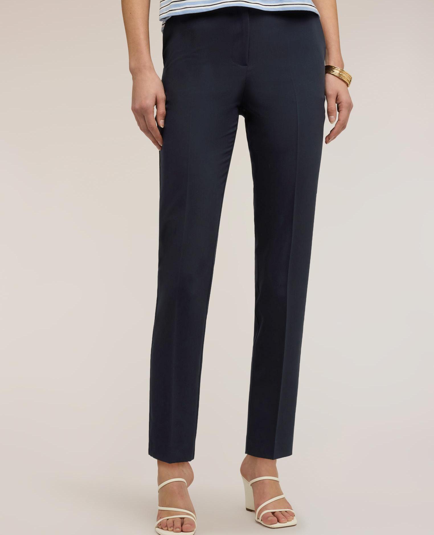 Pantalones de mujer rectos de poliviscosa cierre frontal con corchete y cremallera - Motivi - Azul Azul-3