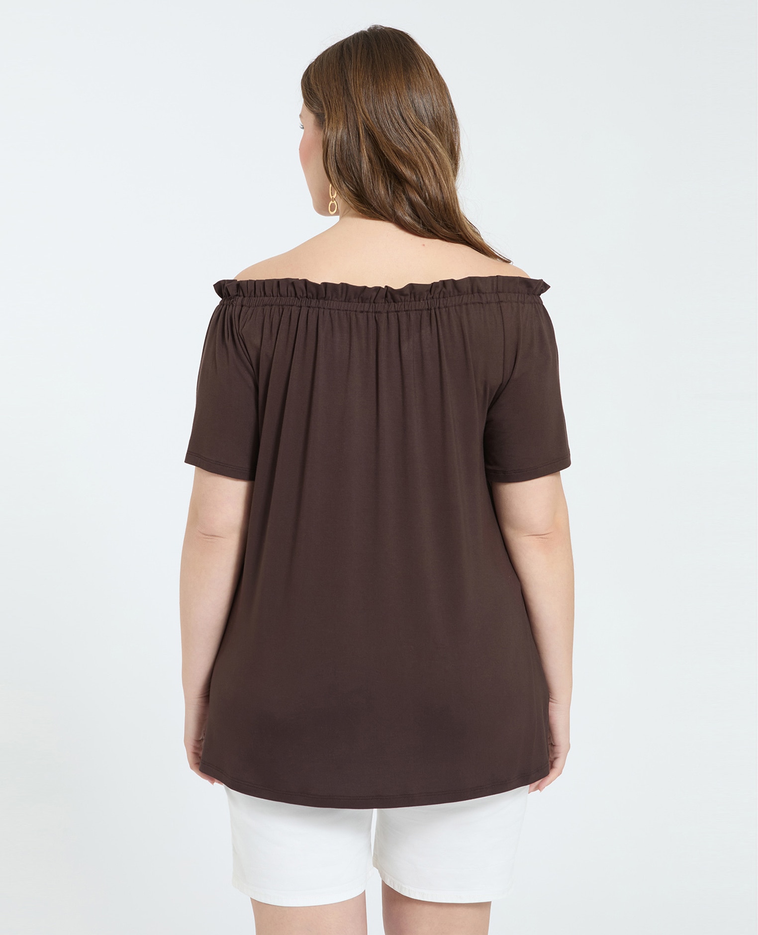 Camiseta de mujer off shoulders en jersey de viscosa ajuste y diseño para el máximo confort - Fiorella Rubino - Marrón Marrón-2