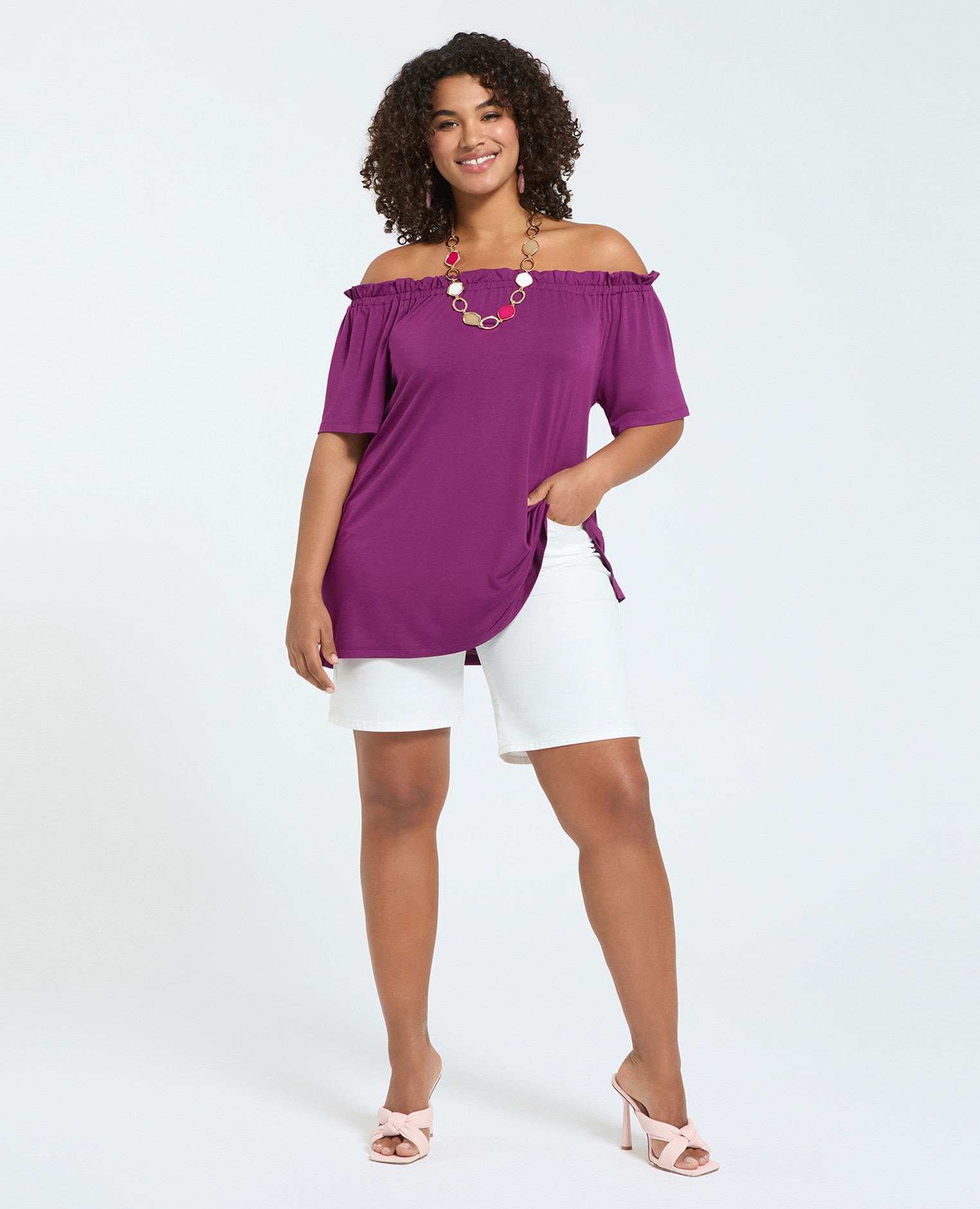 Camiseta de mujer off shoulders en jersey de viscosa ajuste y diseño para el máximo confort - Fiorella Rubino - Burdeos Burdeos-3