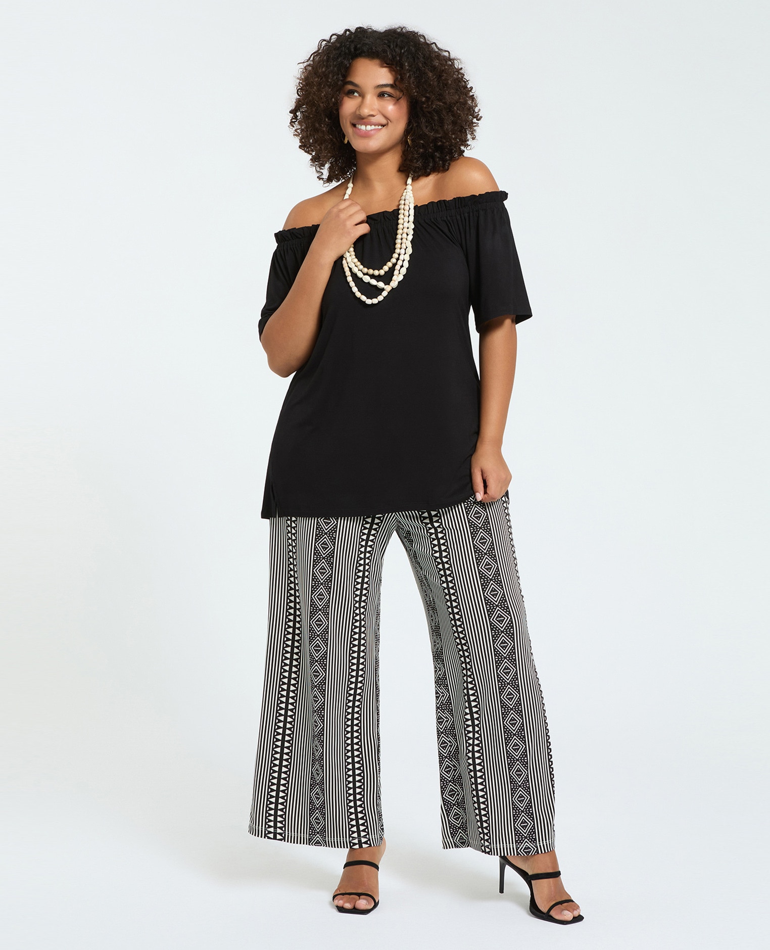 Camiseta de mujer off shoulders en jersey de viscosa ajuste y diseño para el máximo confort - Fiorella Rubino - Negro Negro-3