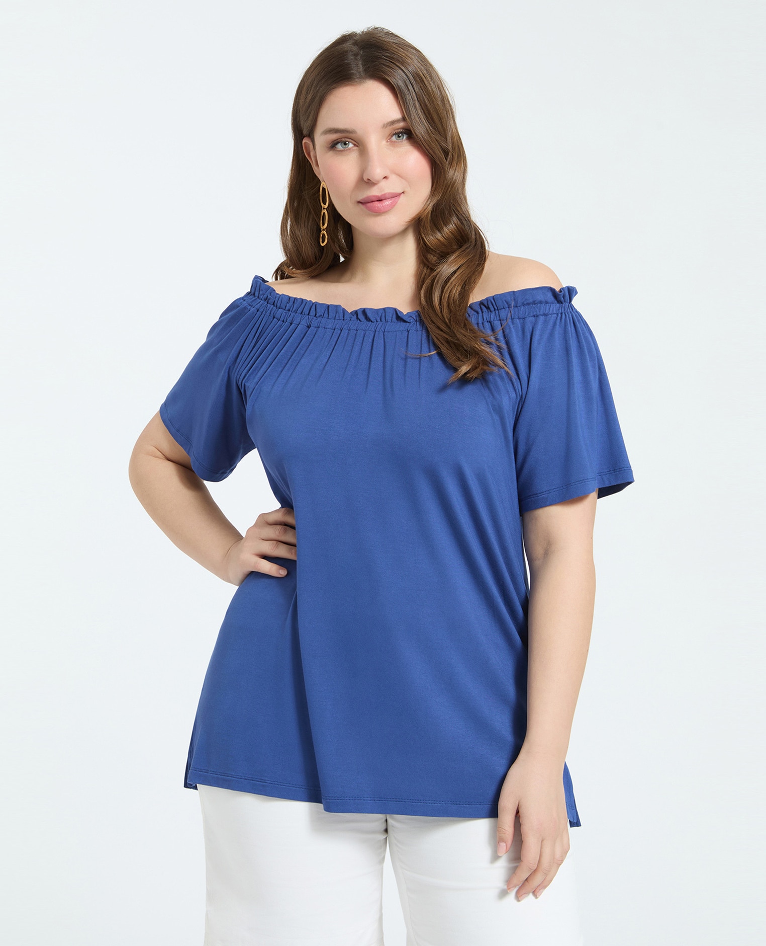 Camiseta de mujer off shoulders en jersey de viscosa ajuste y diseño para el máximo confort - Fiorella Rubino - Azul Azul-1