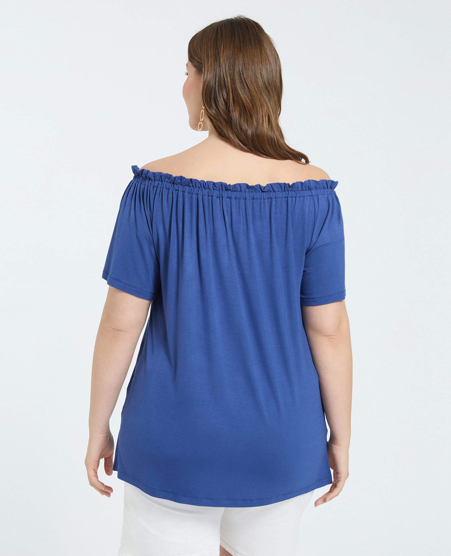 Camiseta de mujer off shoulders en jersey de viscosa ajuste y diseño para el máximo confort - Fiorella Rubino - Azul Azul-2