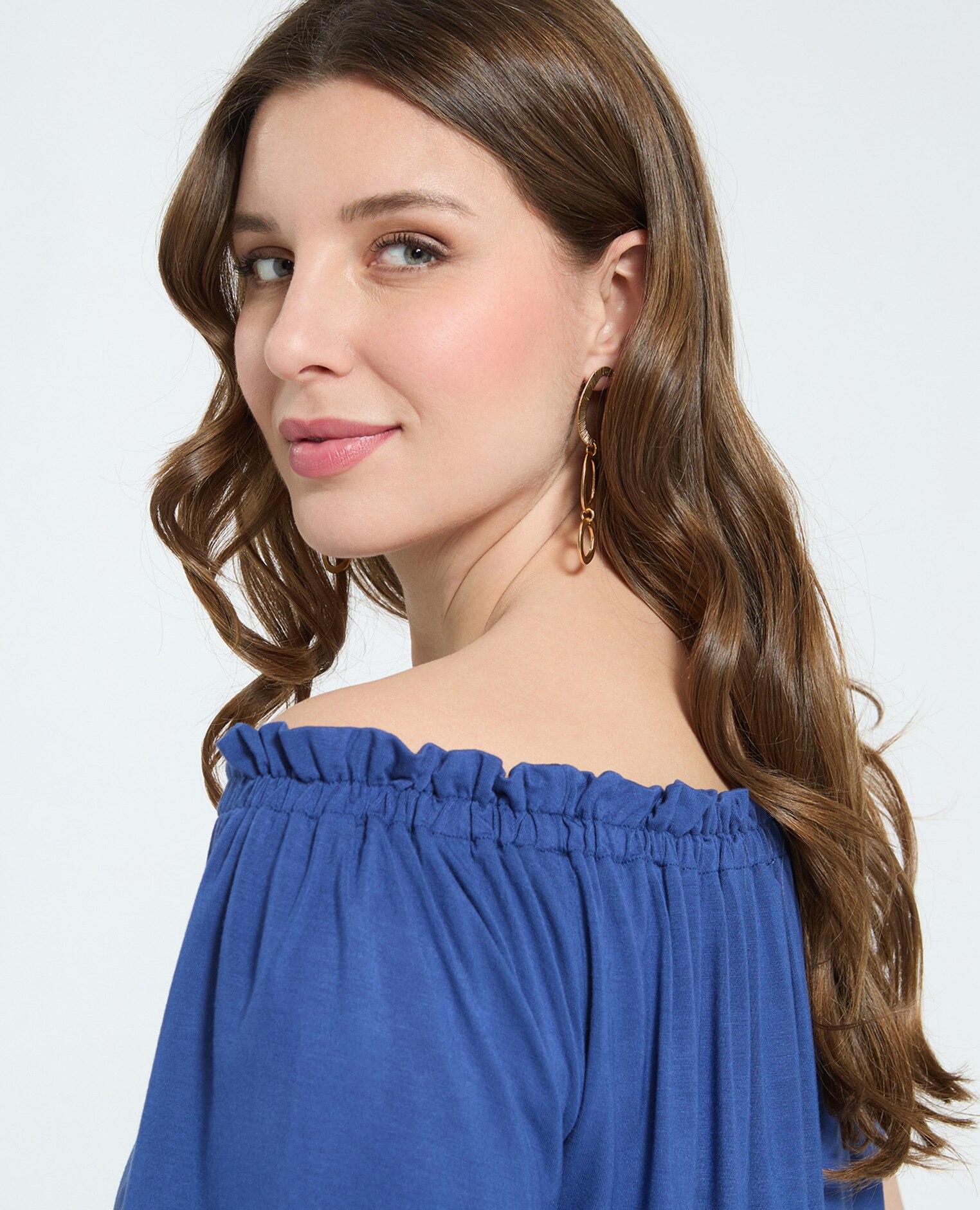 Camiseta de mujer off shoulders en jersey de viscosa ajuste y diseño para el máximo confort - Fiorella Rubino - Azul Azul-4