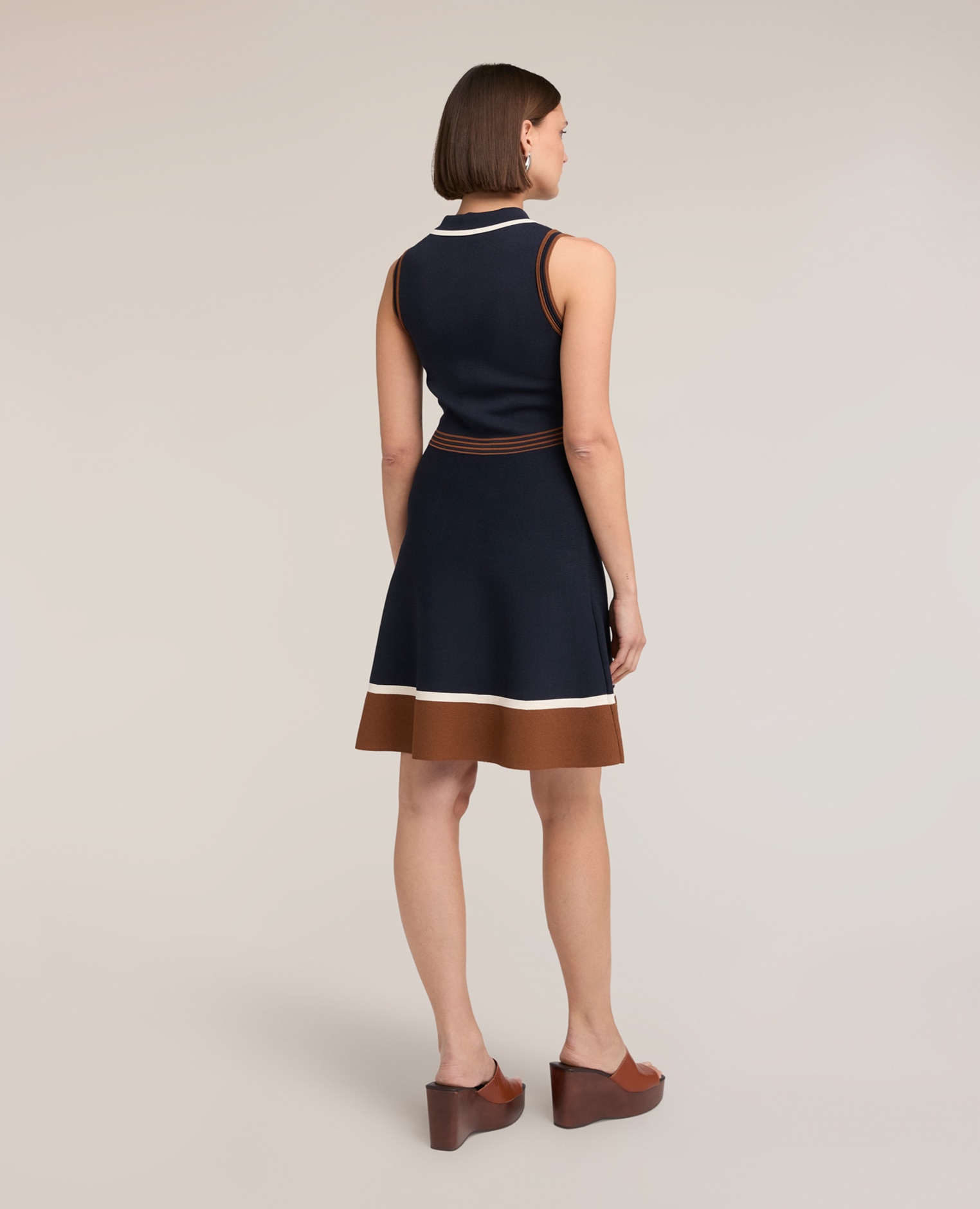 Vestido línea a con cuello polo línea en a con cierre frontal de botones - Motivi - Azul Azul-2