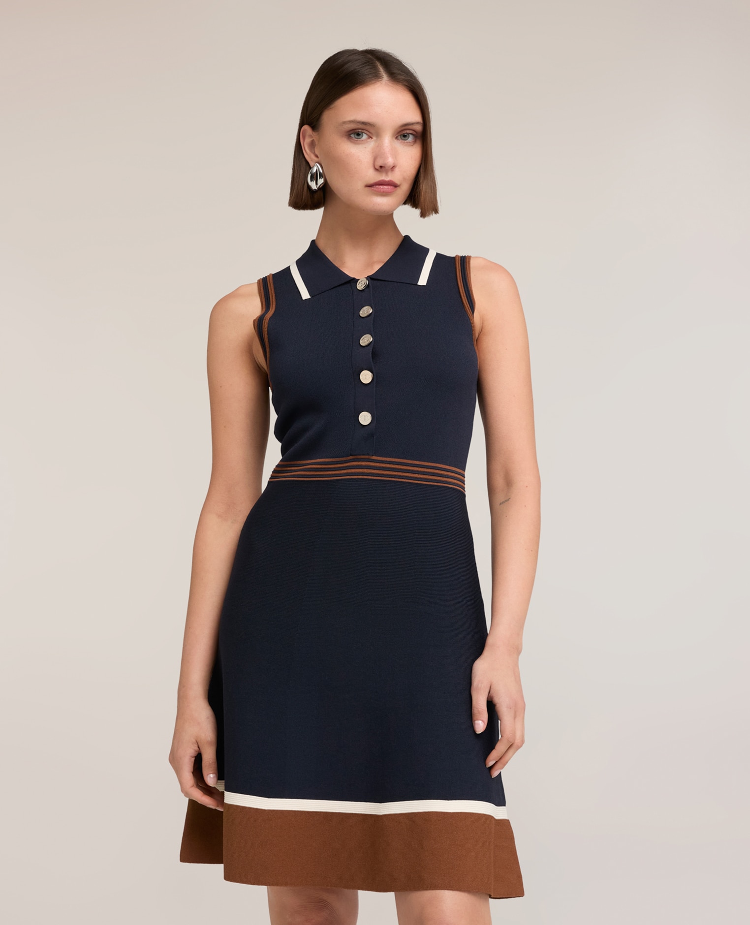 Vestido línea a con cuello polo línea en a con cierre frontal de botones - Motivi - Azul Azul-3