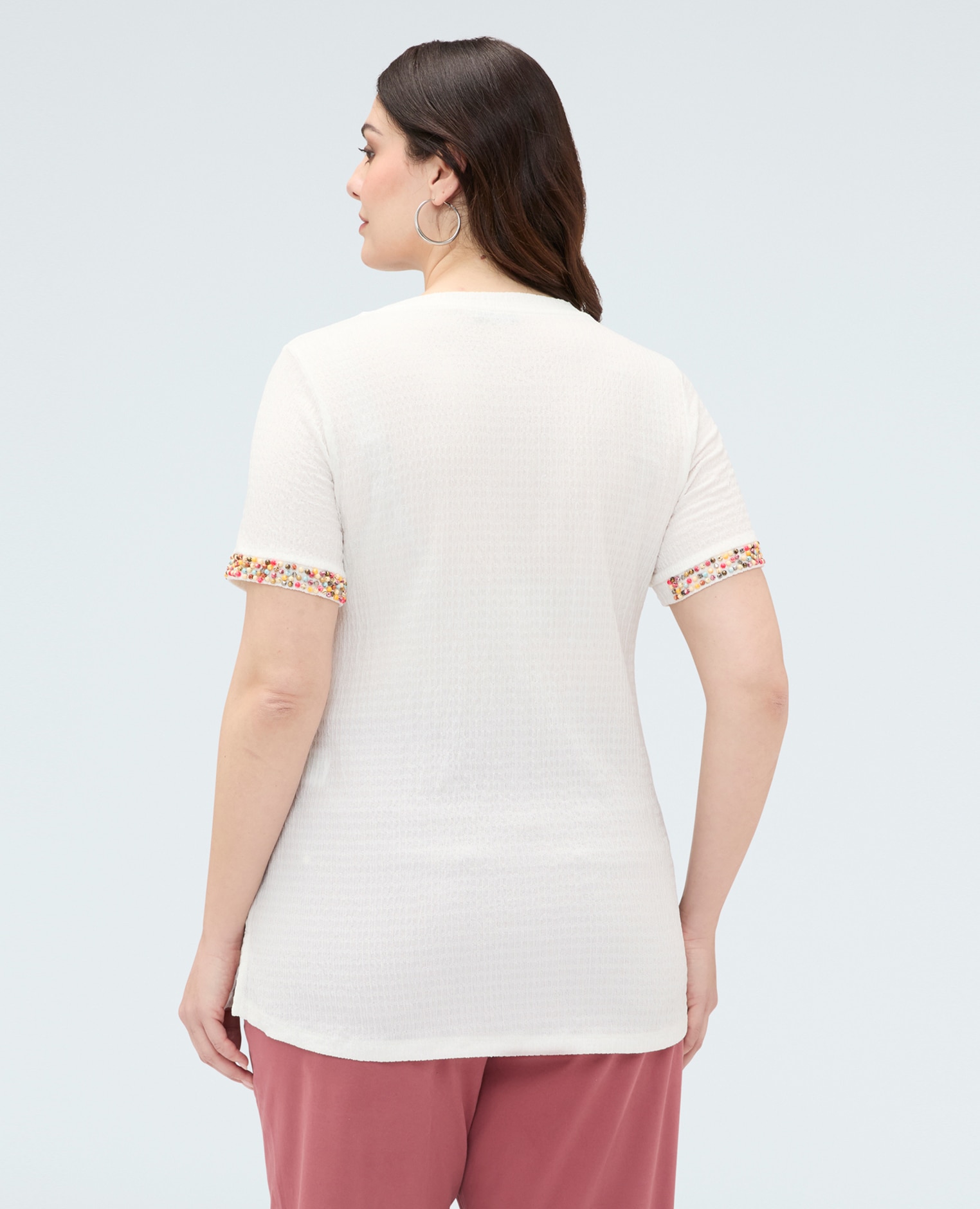 Camiseta de mujer de punto con cuentas para el máximo confort - Fiorella Rubino - Blanco Blanco-2