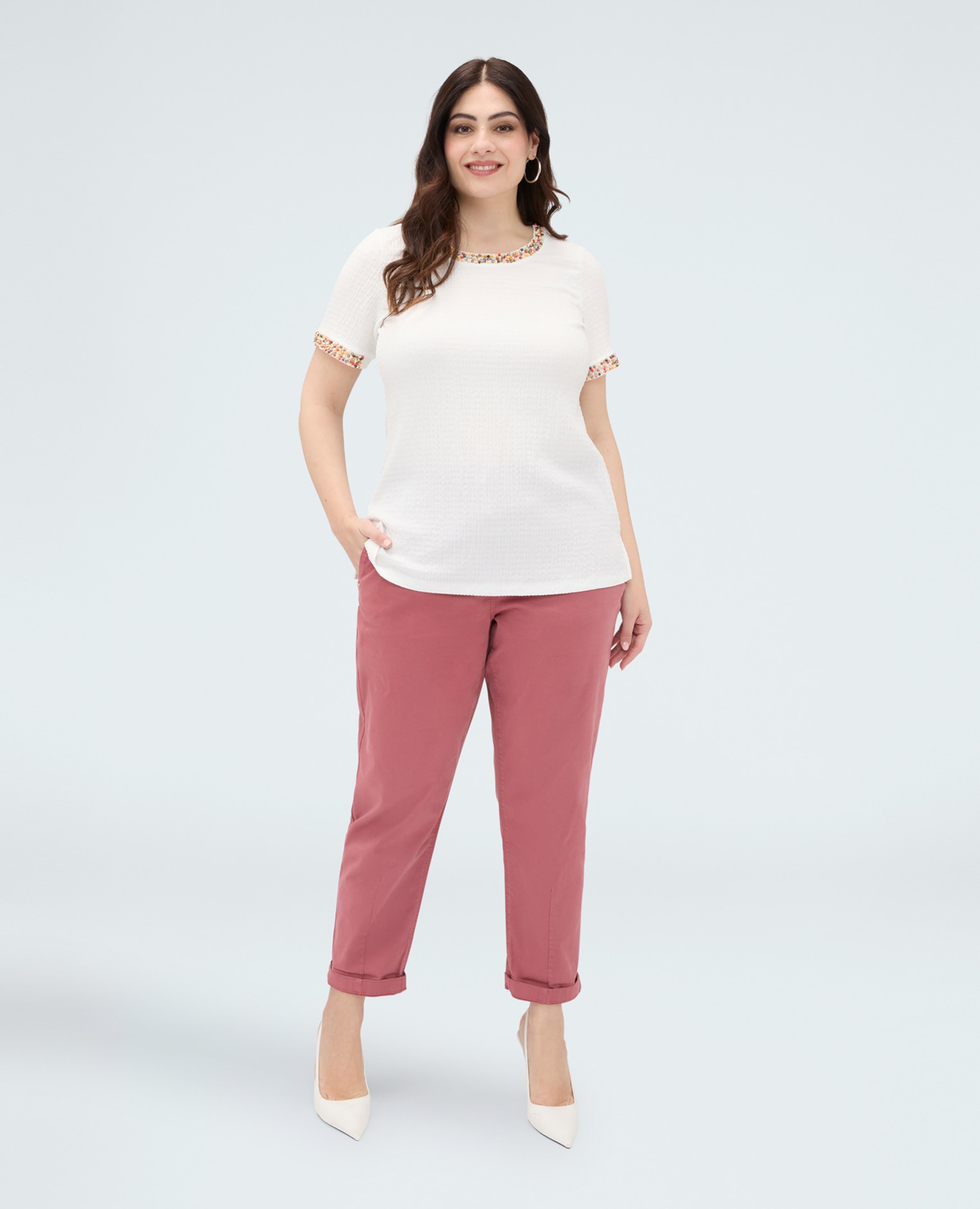 Camiseta de mujer de punto con cuentas para el máximo confort - Fiorella Rubino - Blanco Blanco-3