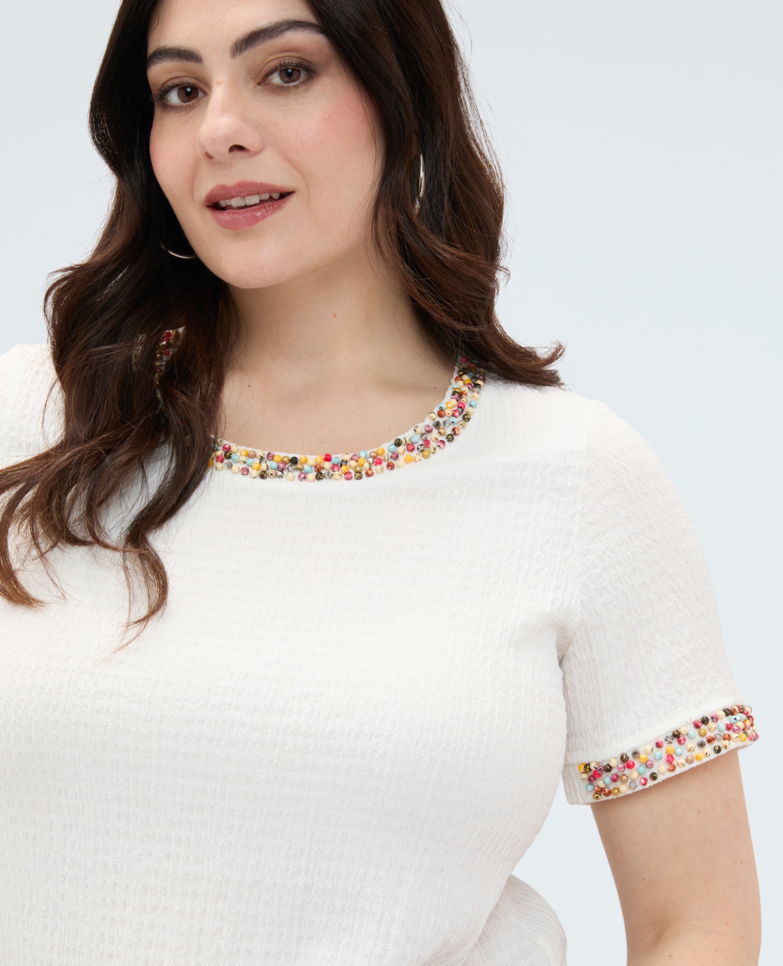 Camiseta de mujer de punto con cuentas para el máximo confort - Fiorella Rubino - Blanco Blanco-4