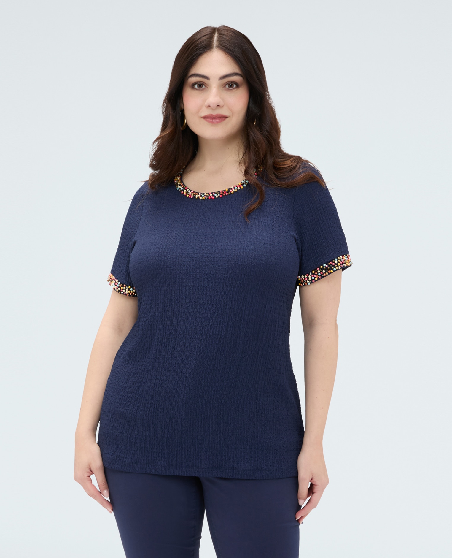 Camiseta de mujer de punto con cuentas para el máximo confort - Fiorella Rubino - Azul Azul-1