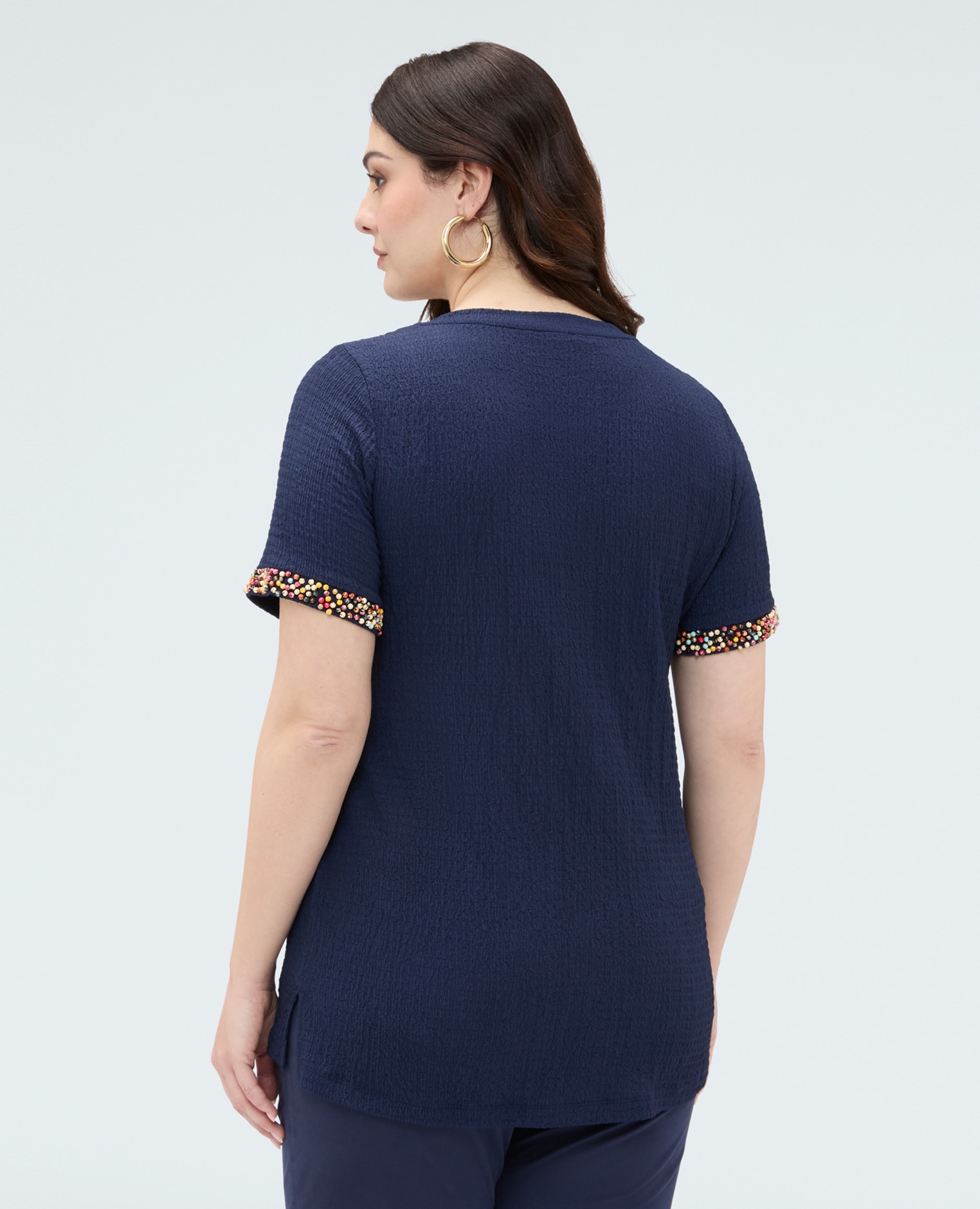 Camiseta de mujer de punto con cuentas para el máximo confort - Fiorella Rubino - Azul Azul-2