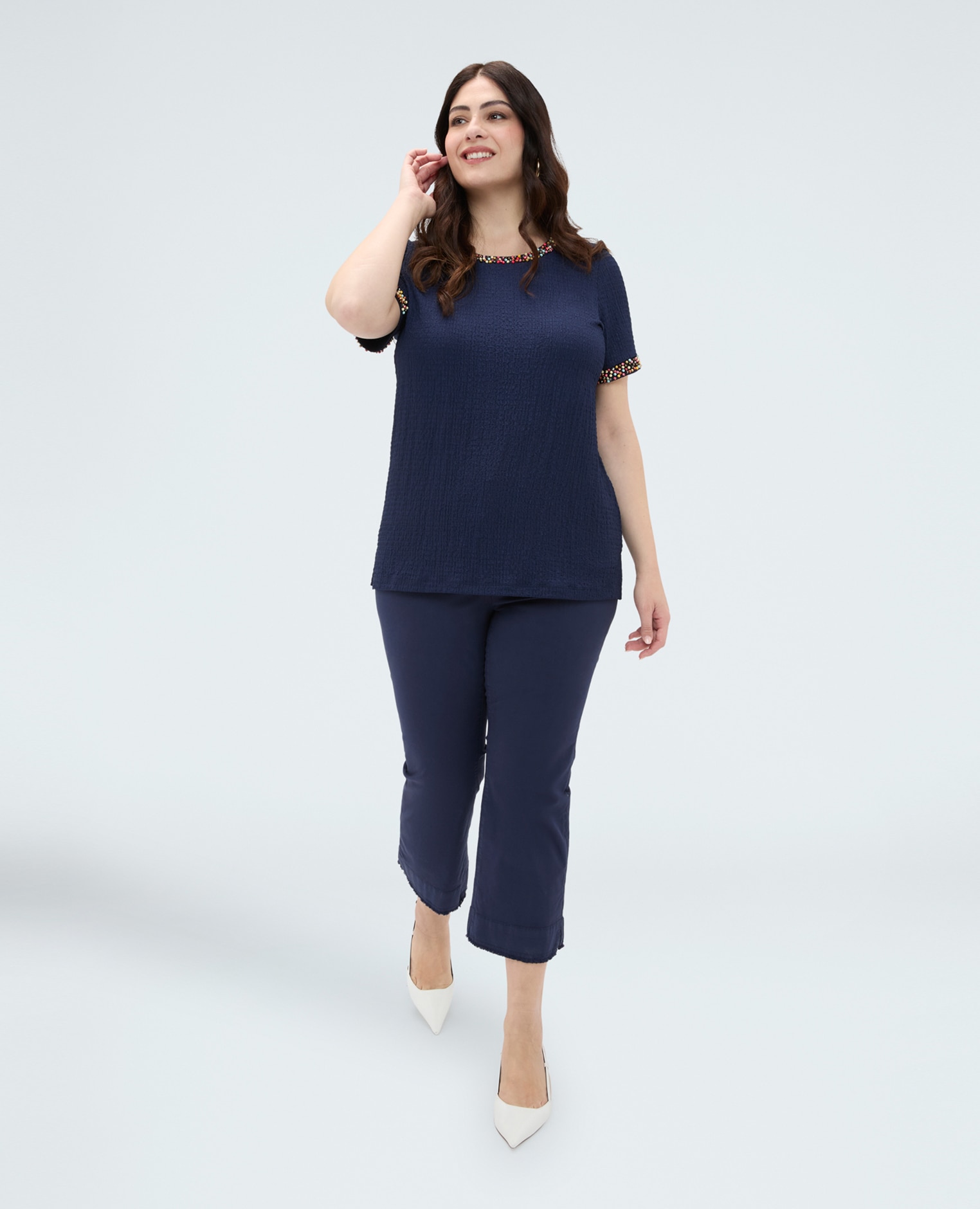 Camiseta de mujer de punto con cuentas para el máximo confort - Fiorella Rubino - Azul Azul-3