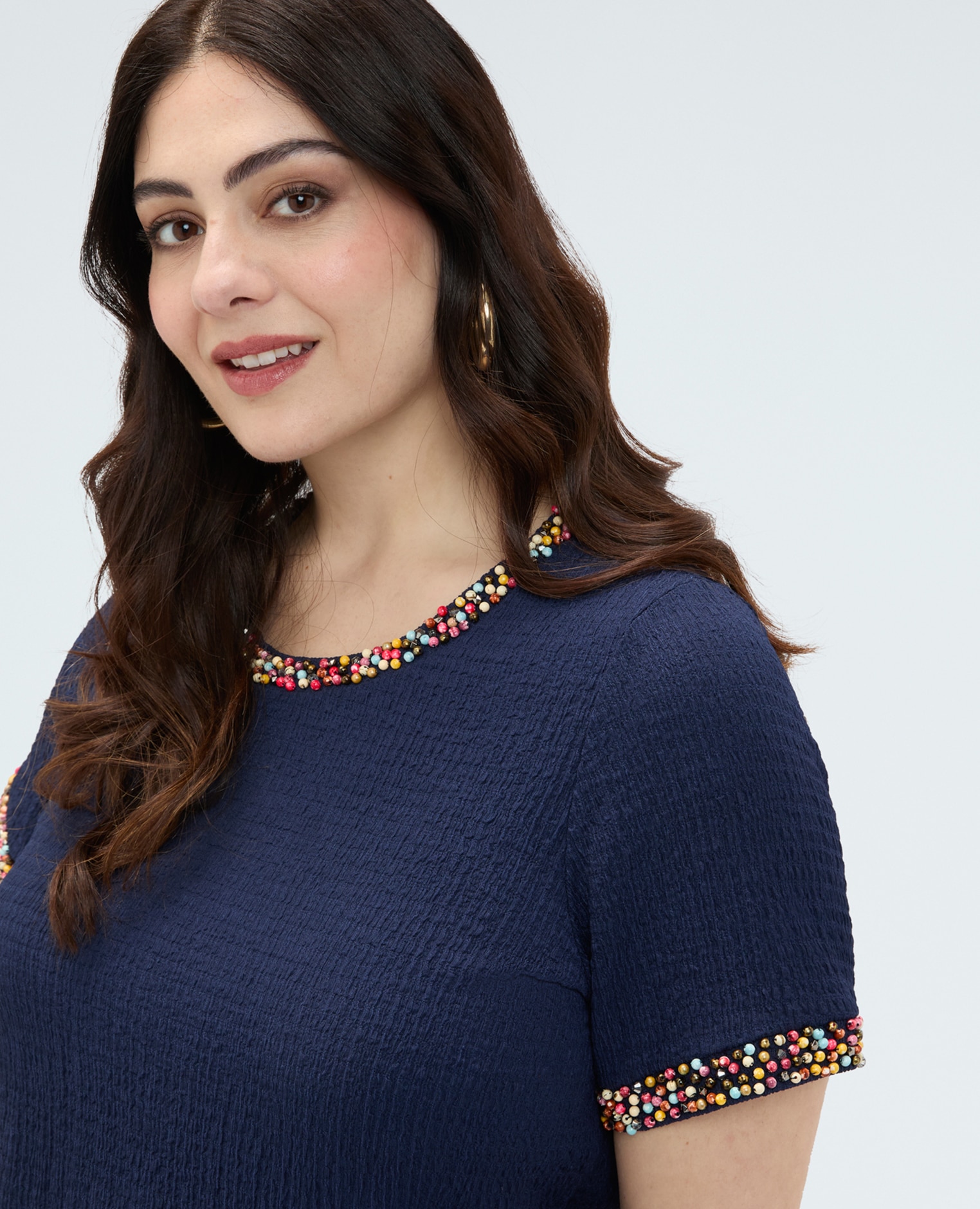 Camiseta de mujer de punto con cuentas para el máximo confort - Fiorella Rubino - Azul Azul-4