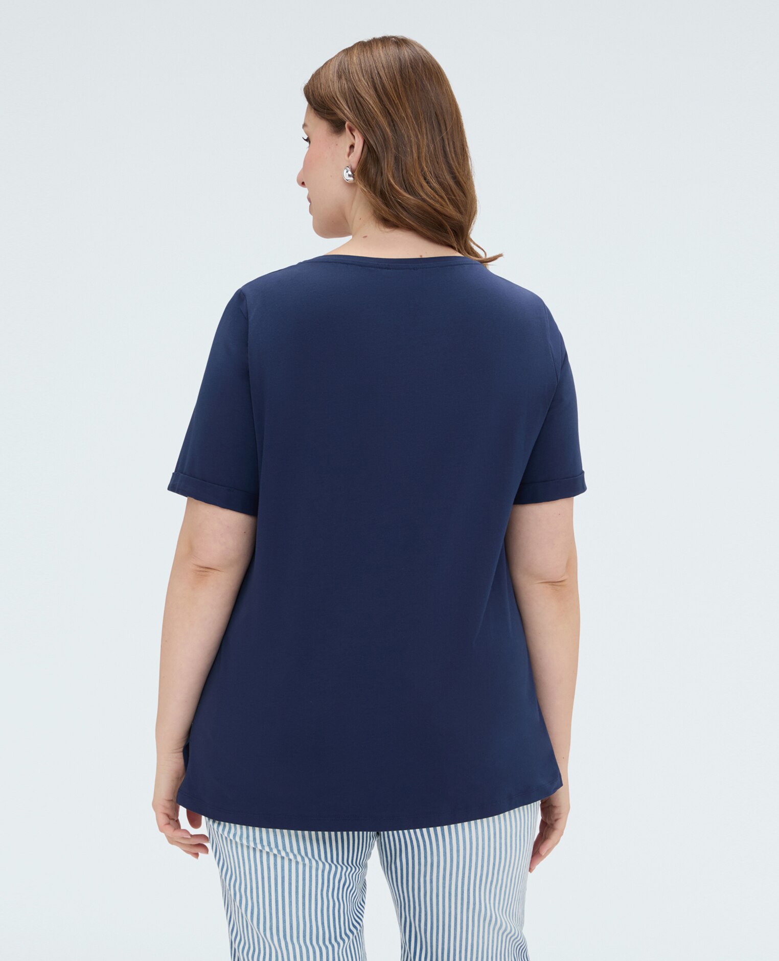 Camiseta de mujer de algodón con charms charms de anclas en la parte delantera - Fiorella Rubino - Azul Azul-2