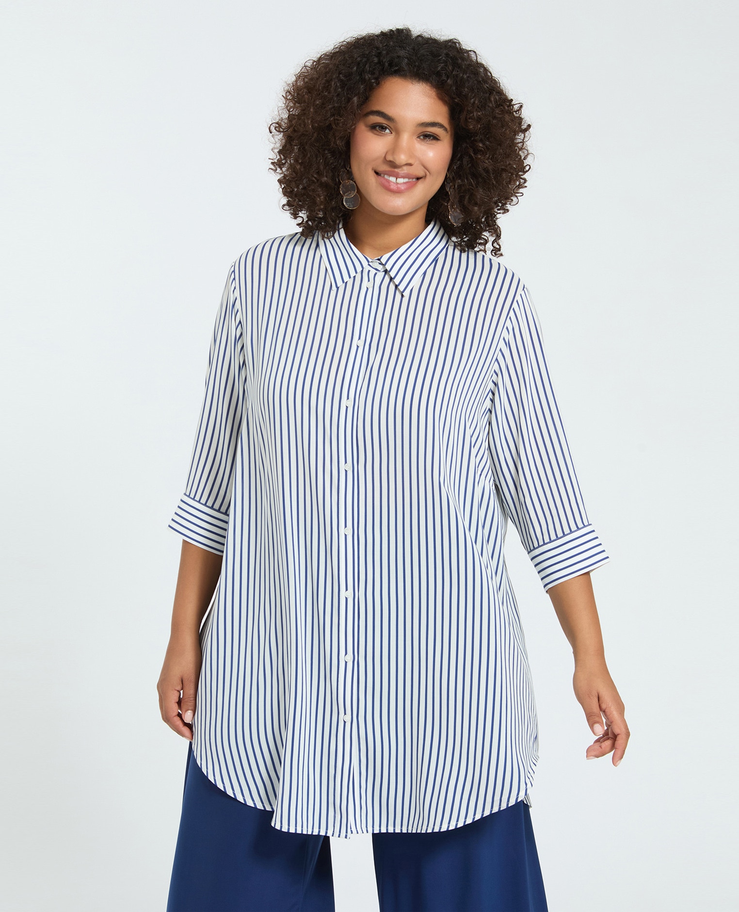 Fiorella Rubino - Camisa de mujer de rayas en muselina de viscosa ajuste oversize para el máximo confort.