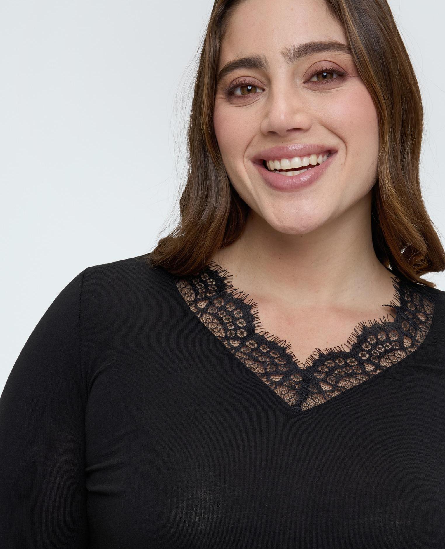 Camiseta de mujer de mezcla de lana con encaje - Fiorella Rubino - Negro Negro-3