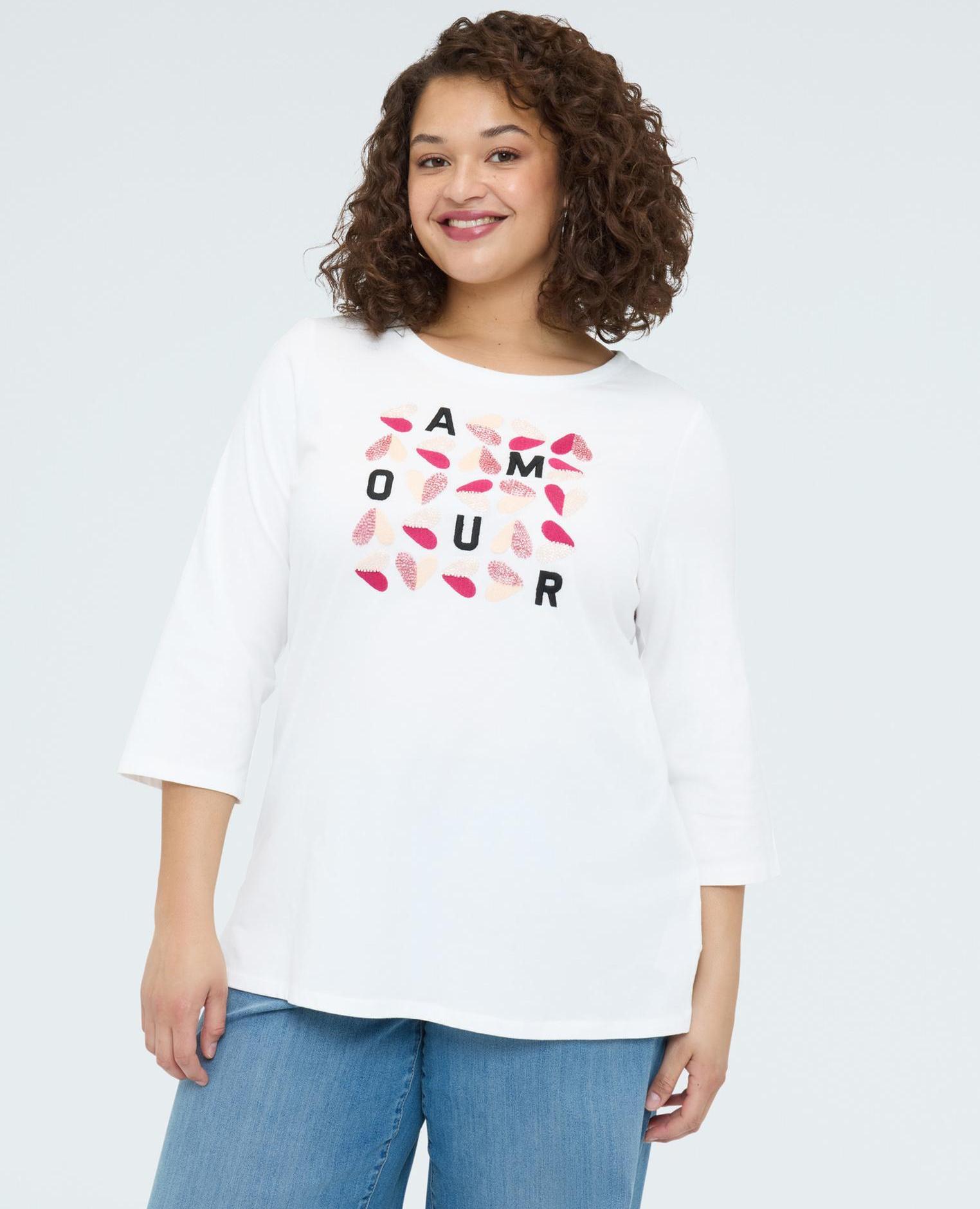 Camiseta de mujer de algodón con estampado amour - Fiorella Rubino - Blanco Blanco-1