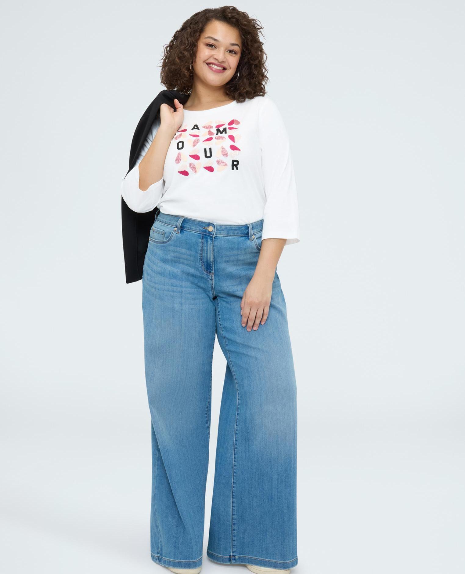 Camiseta de mujer de algodón con estampado amour - Fiorella Rubino - Blanco Blanco-3