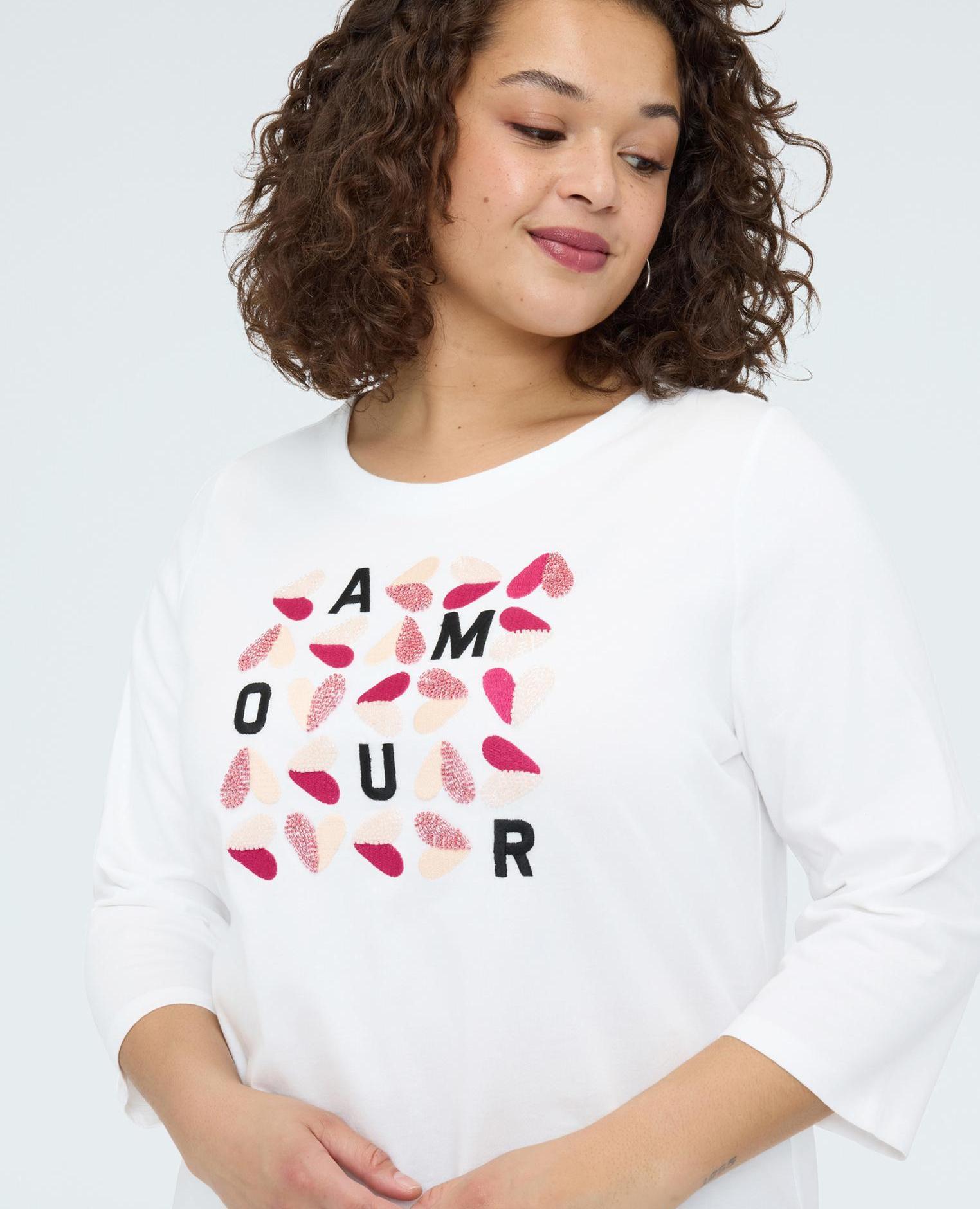 Camiseta de mujer de algodón con estampado amour - Fiorella Rubino - Blanco Blanco-4