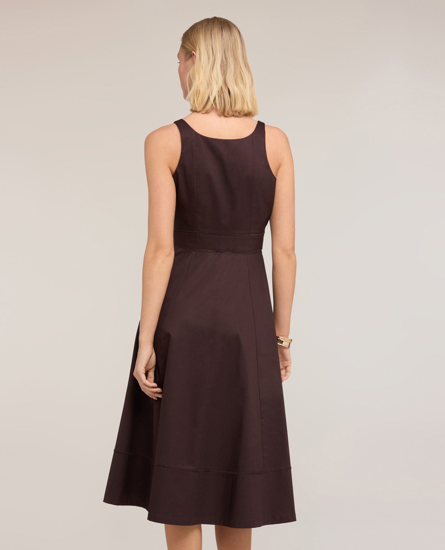 Vestido flare en popelín con ajouré cierre con cremallera falda acampanada - Motivi - Marrón Marrón-2