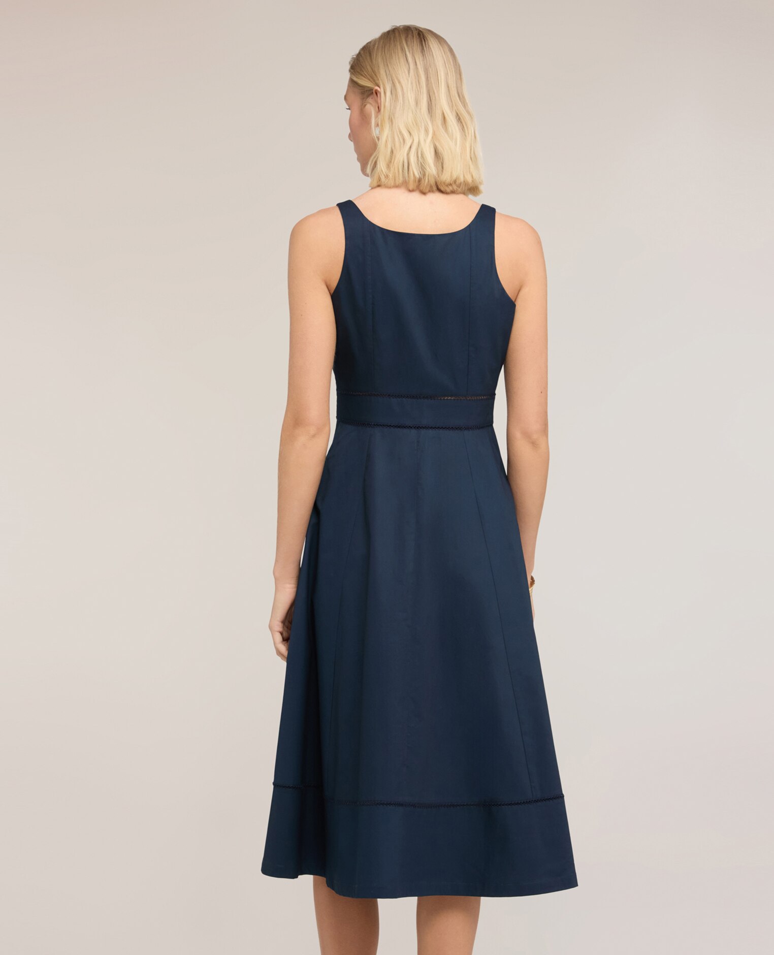 Vestido flare en popelín con ajouré cierre con cremallera falda acampanada - Motivi - Azul Azul-2