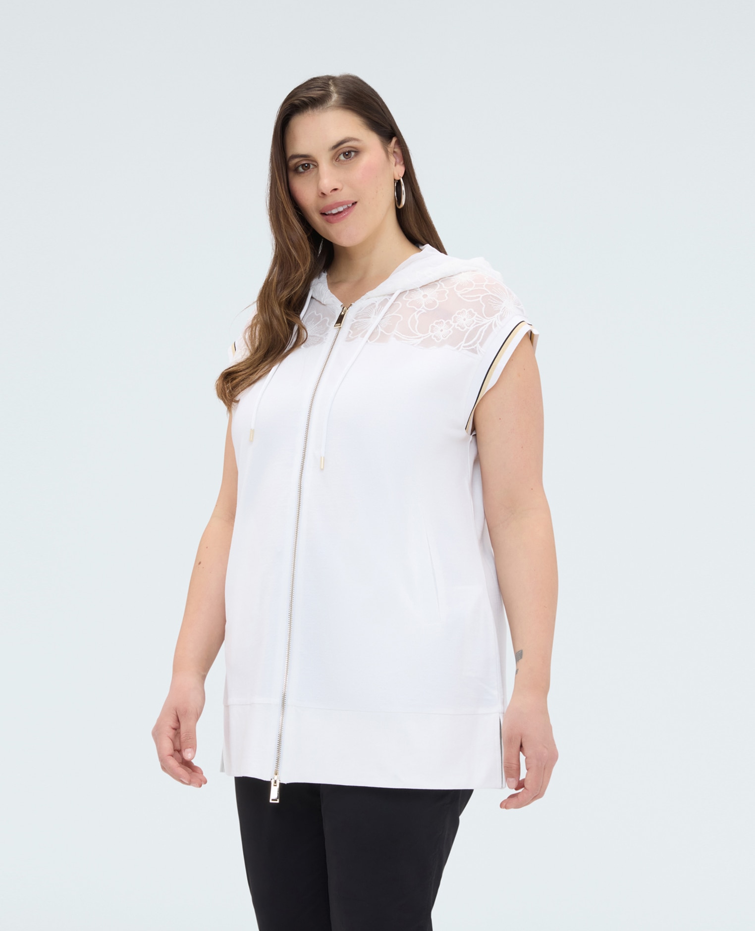 Sudadera de mujer chaleco con capucha ajuste y diseño para el máximo confort - Fiorella Rubino - Blanco Blanco-1