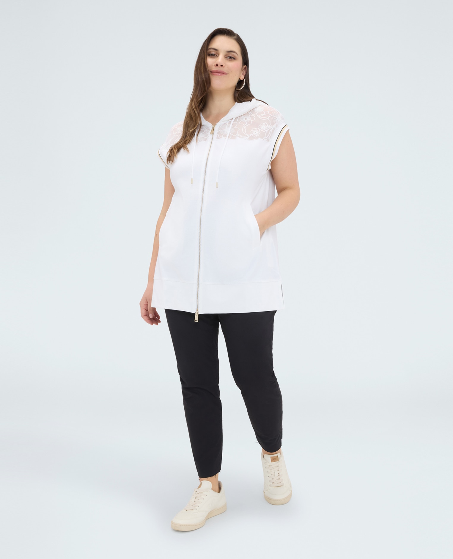 Sudadera de mujer chaleco con capucha ajuste y diseño para el máximo confort - Fiorella Rubino - Blanco Blanco-3