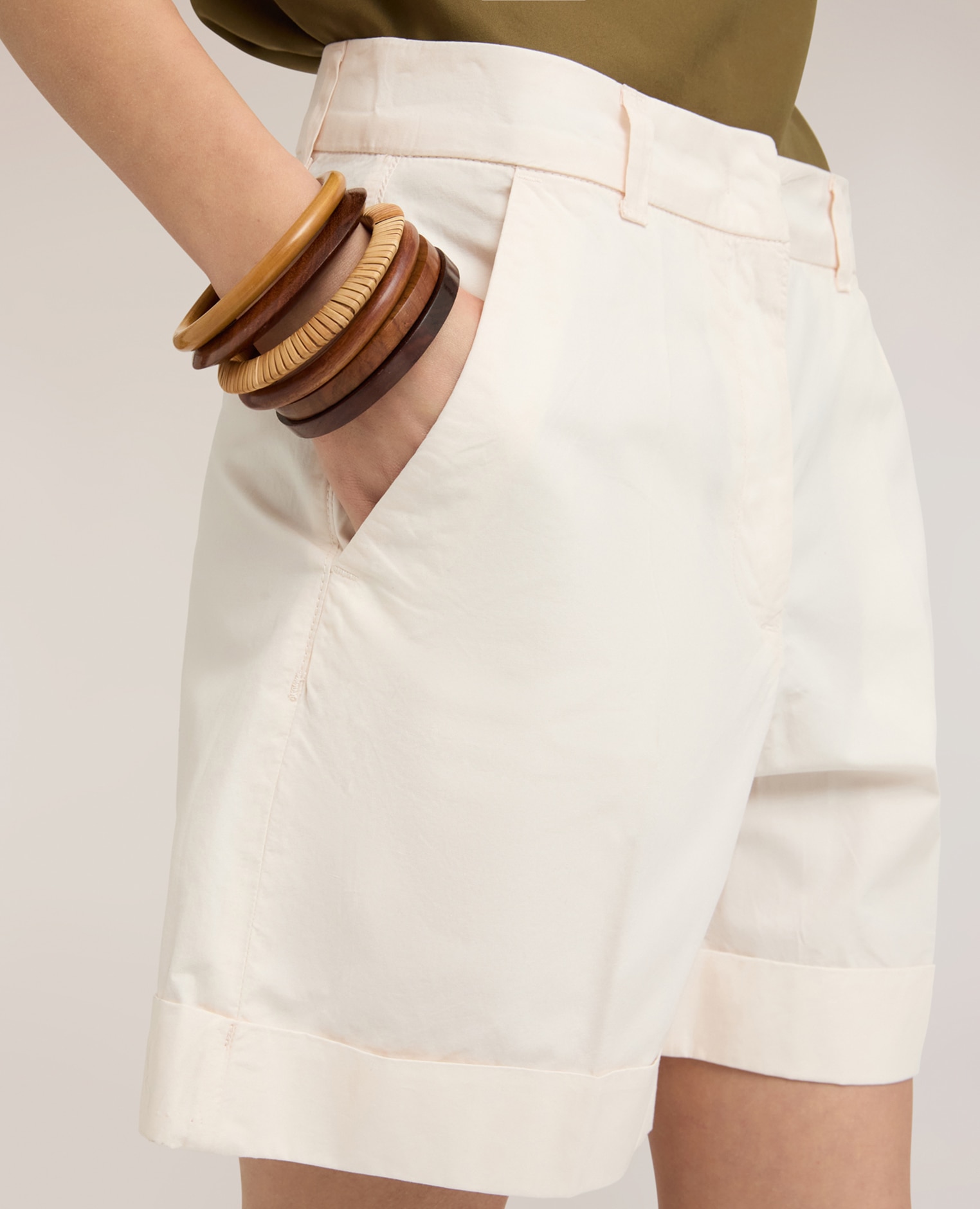 Shorts de mujer de talle alto en algodón ajuste regular corte corto - Motivi - Blanco Blanco-4