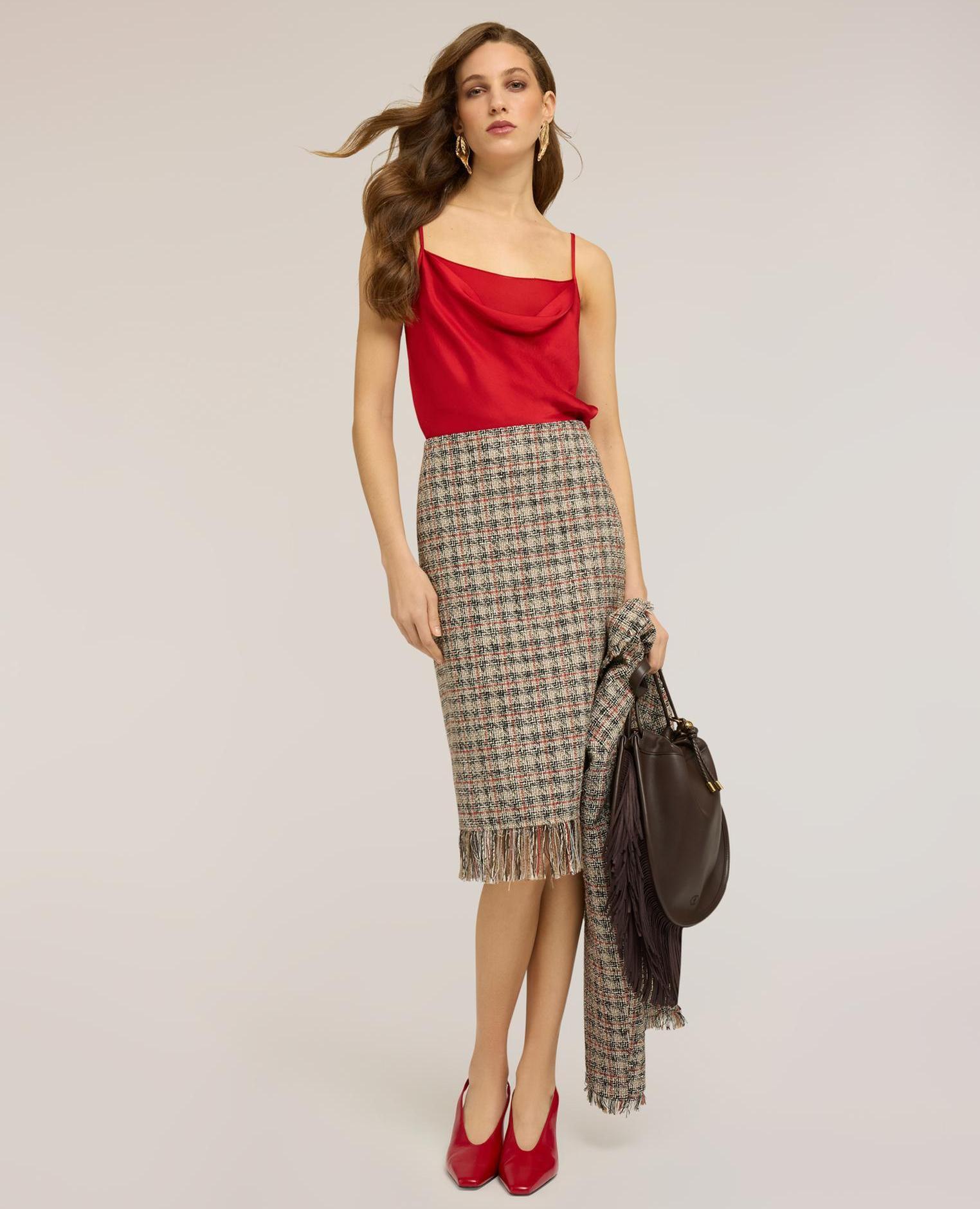 Top de mujer de raso con drapeado ajuste regular con escote drapeado frontal - Motivi - Rojo Rojo-1