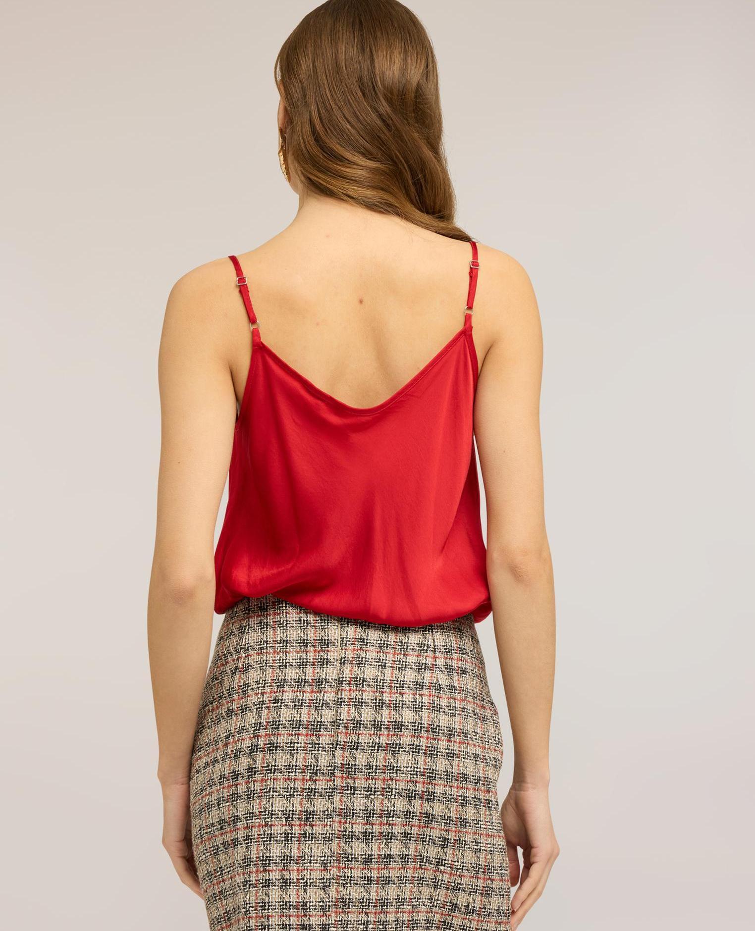 Top de mujer de raso con drapeado ajuste regular con escote drapeado frontal - Motivi - Rojo Rojo-2