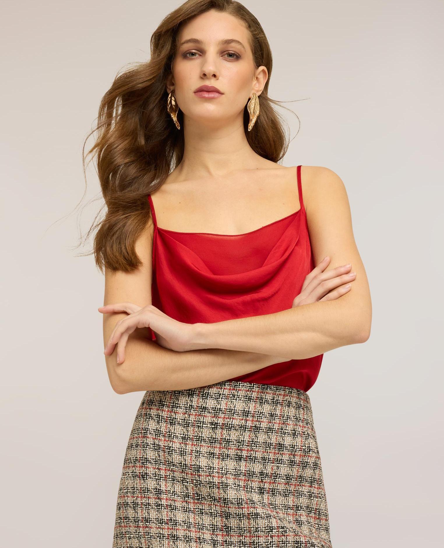 Top de mujer de raso con drapeado ajuste regular con escote drapeado frontal - Motivi - Rojo Rojo-3
