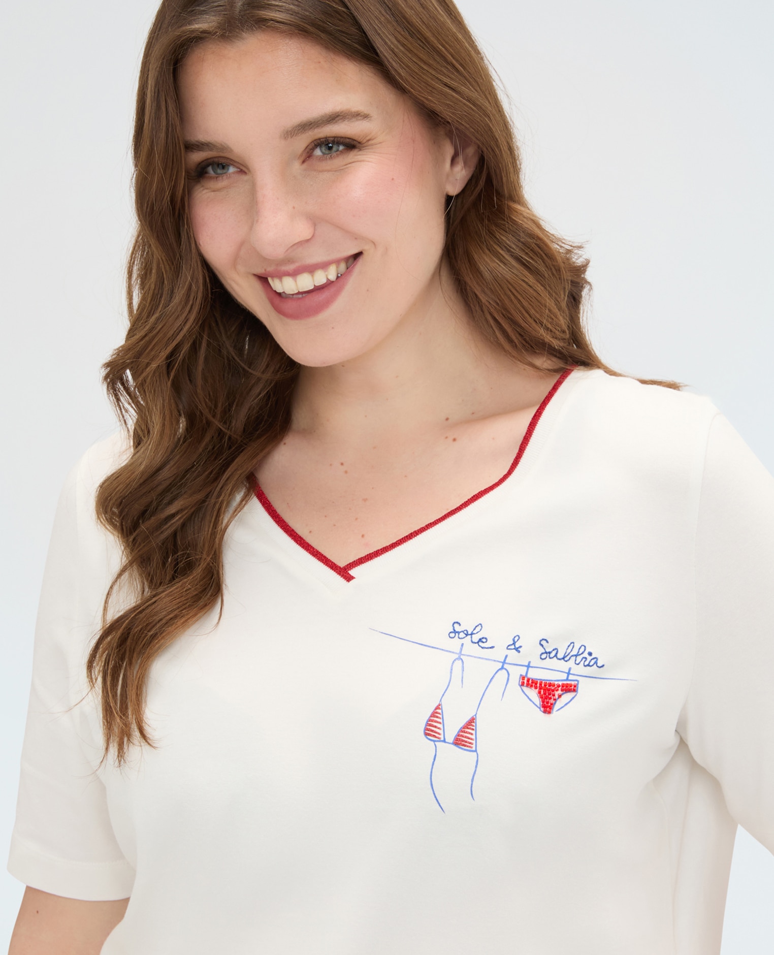 Camiseta de mujer de algodón con estampado y lettering estampado lettering - Fiorella Rubino - Blanco Blanco-4