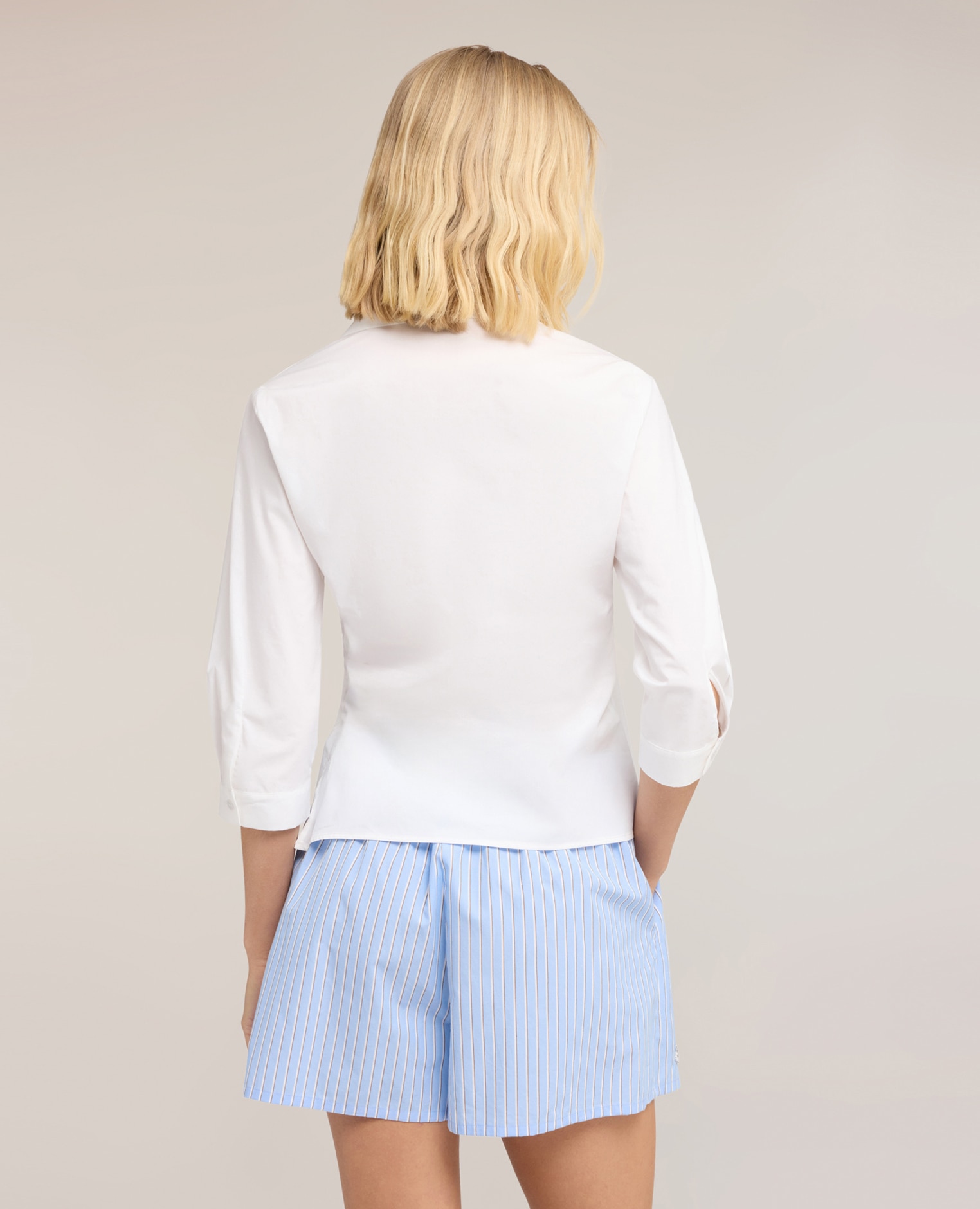 Camisa de mujer cruzada de popelín ajuste entallado con cruce lateral - Motivi - Blanco Blanco-2