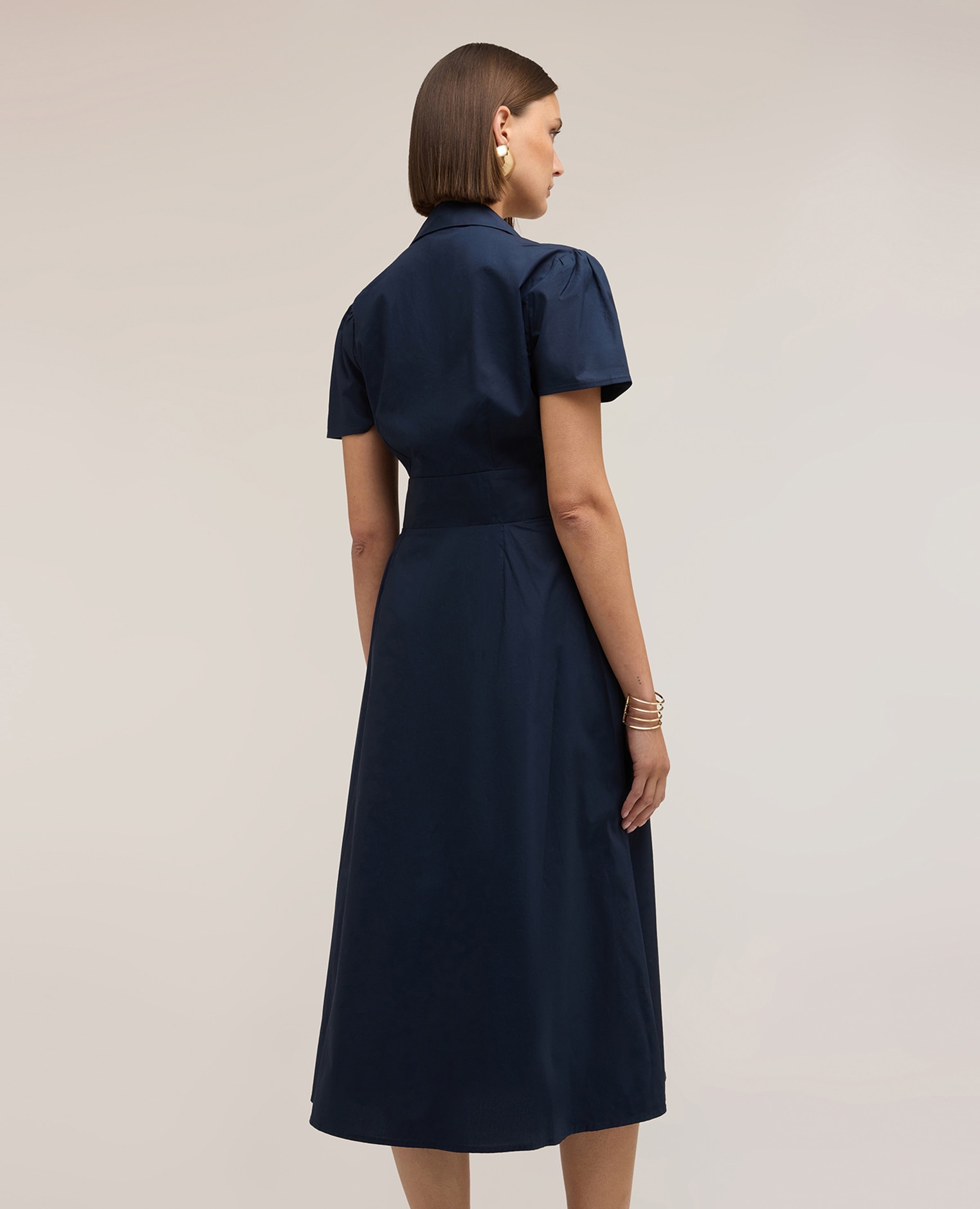 Vestido camisero midi en popelina cuello de vela con motivo de nudo y botones a la vista - Motivi - Azul Azul-2