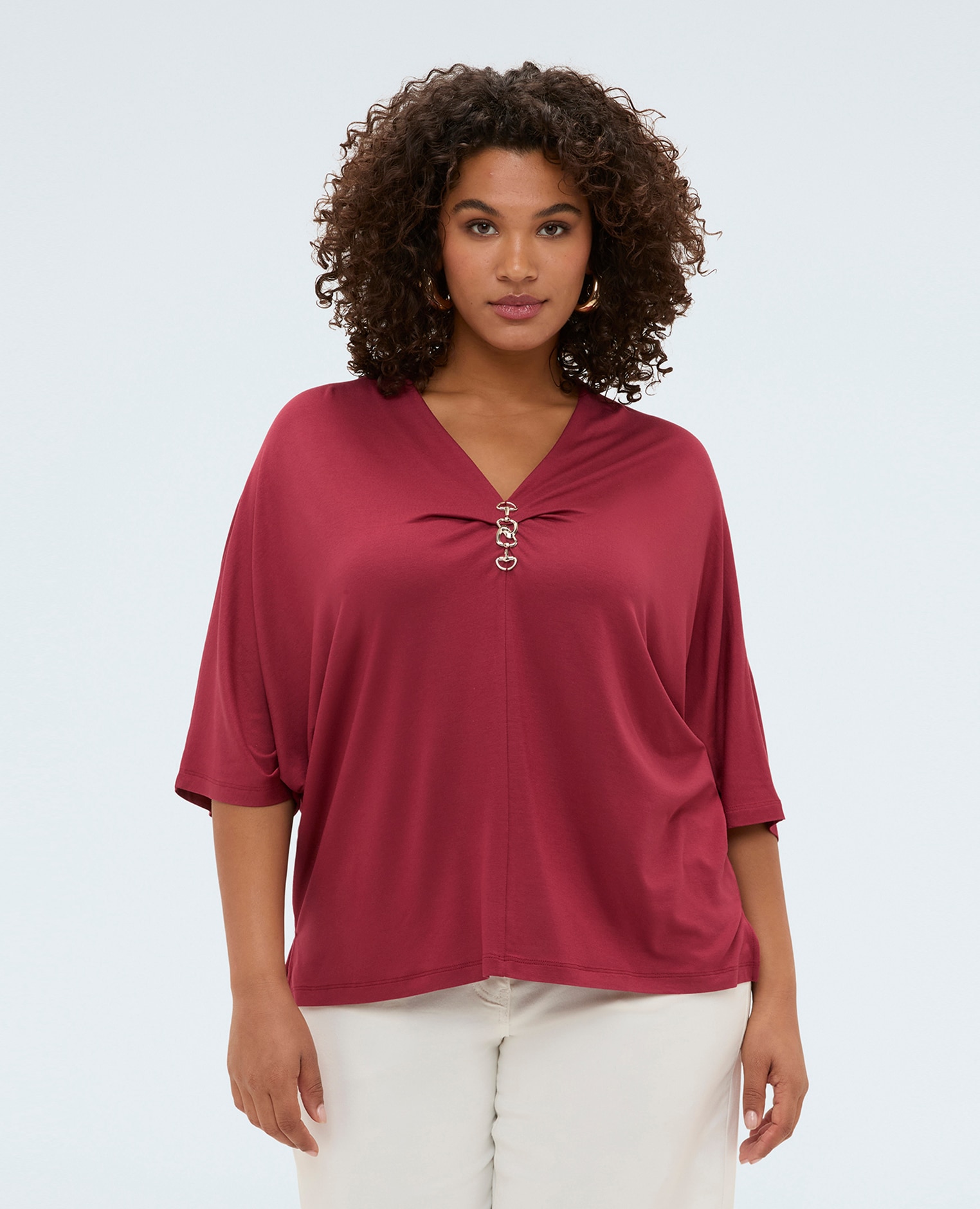 Camiseta de mujer de viscosa con detalle decorativo ajuste y diseño para el máximo confort - Fiorella Rubino - Rojo Rojo-1